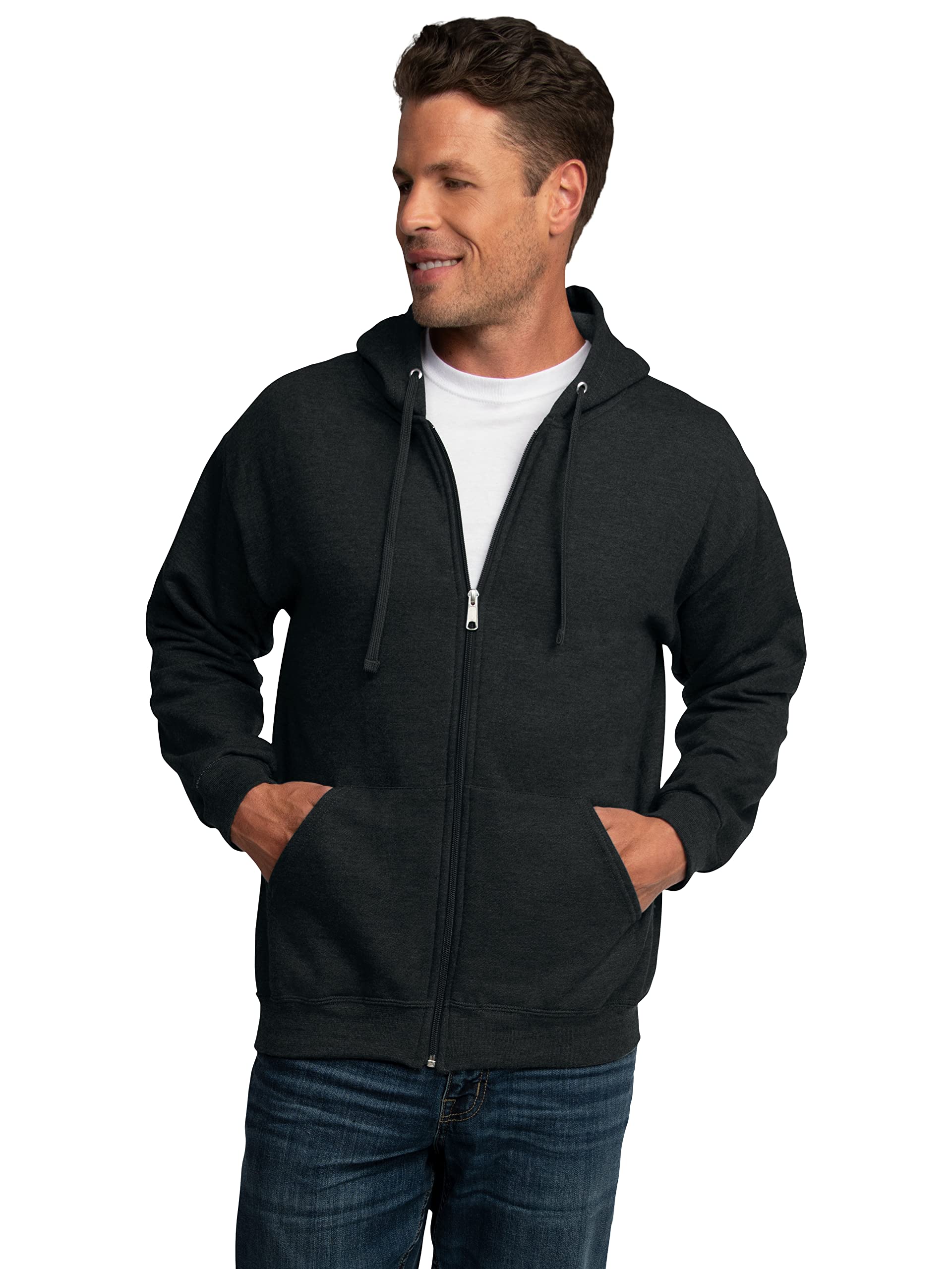 Fruit of the Loom Eversoft Fleece Hoodies, Pullover, Moisture Wicking & Breathable, Sizes S-4x, Black Heather Full Zip, X-Large