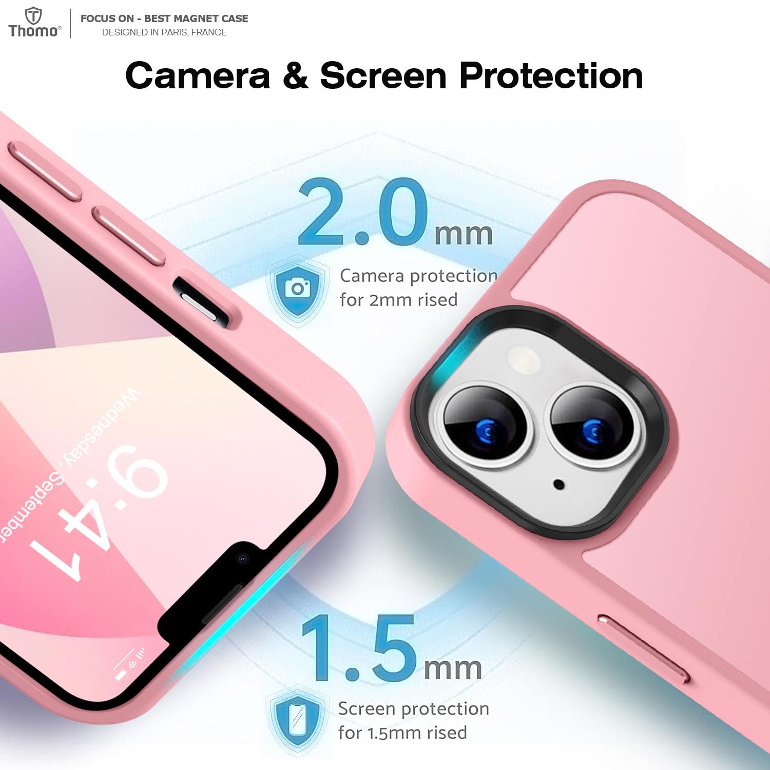 Thomo Strong Magnetic for iPhone 13 Case & iPhone 14 Case [Compatible with Magsafe] [10FT Drop Resistant] Matte Skin Feeling Back, Aluminum Alloy Keys Phone Case iPhone 13/14, Pink