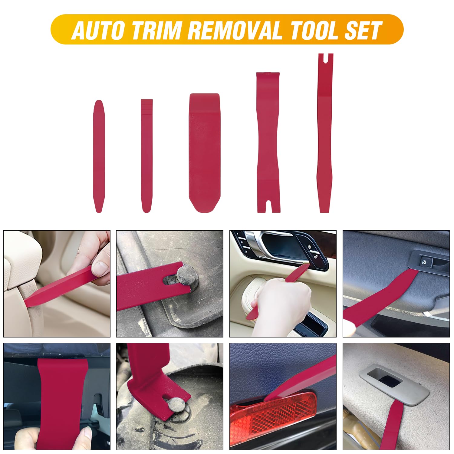 GOOACC 6PCS Auto Trim Removal Tool Kit No-Scratch Tool Kit for Car Audio Dash Panel Window Molding Fastener Remover Tool Kit-Red