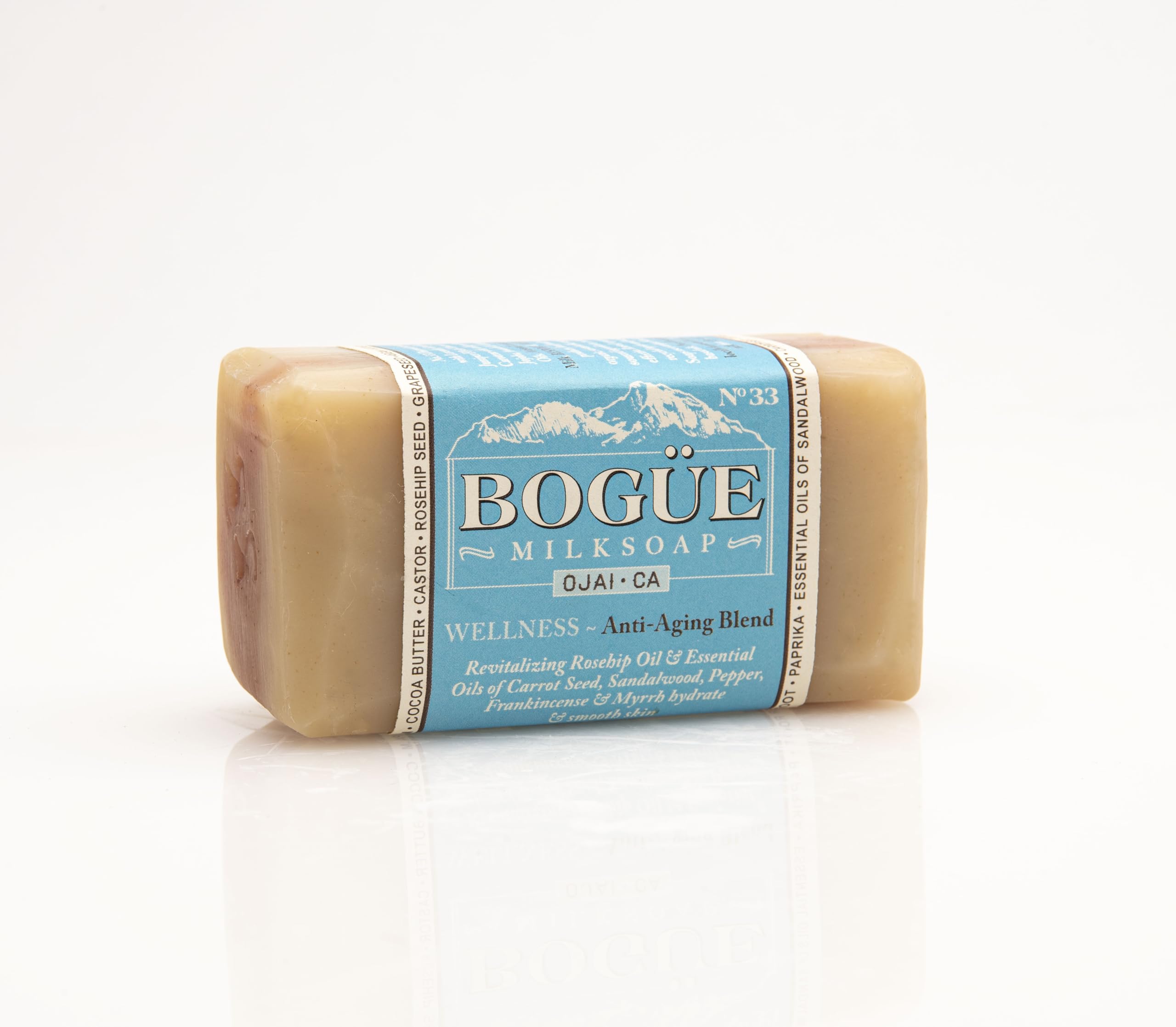 Handmade Goat Milk Soap- BOGUE No.33 WELLNESS Anti-Aging Blend Revitalizing Rosehip Oil & Essential Oils of Carrot Seed, Sandalwood, Pepper, Frankincense & Myrrh hydrate & smooth skin