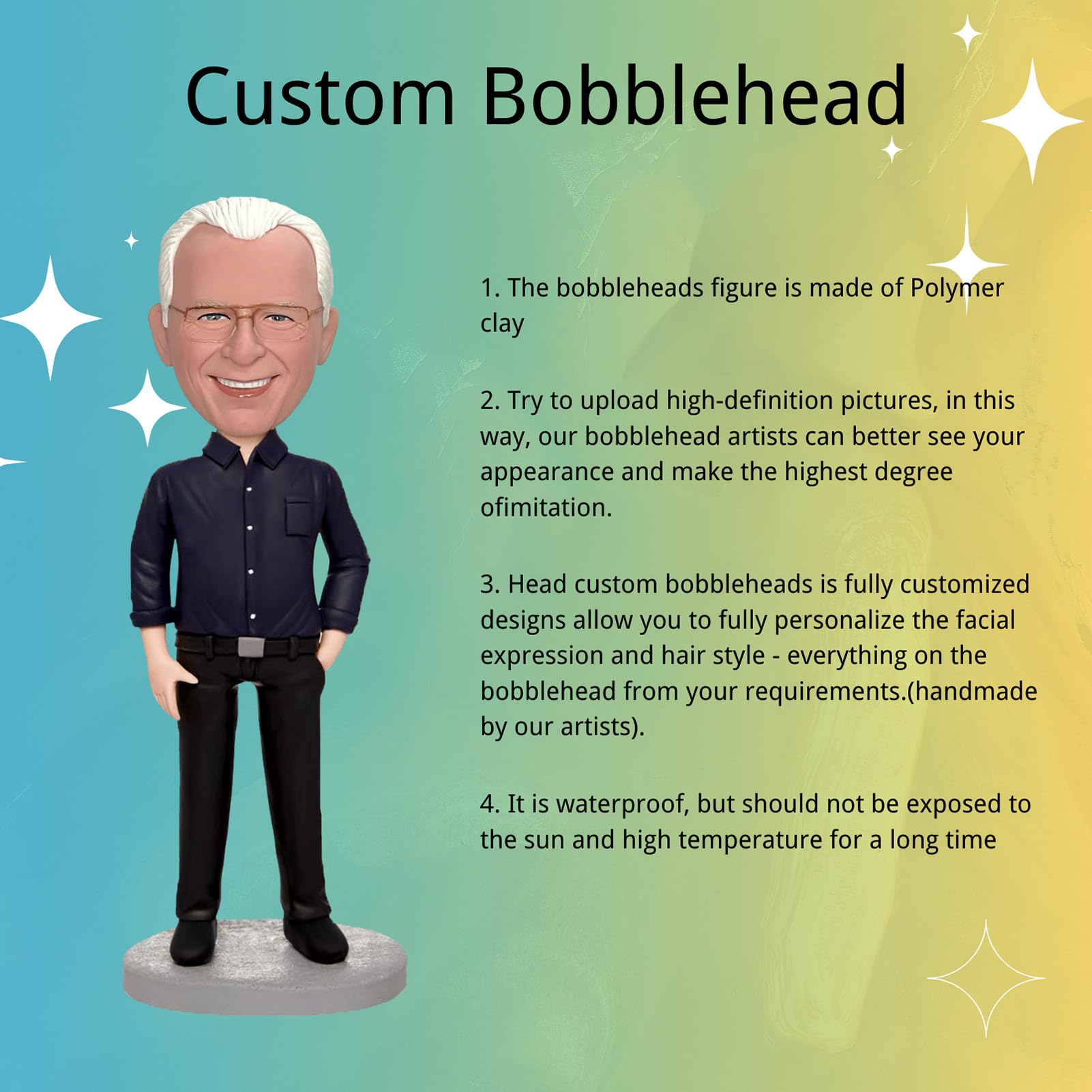 AWZY Custom Bobblehead, Personalized Unique Handmade Bobbleheads Figurine, Action Figure Based on Your Photo