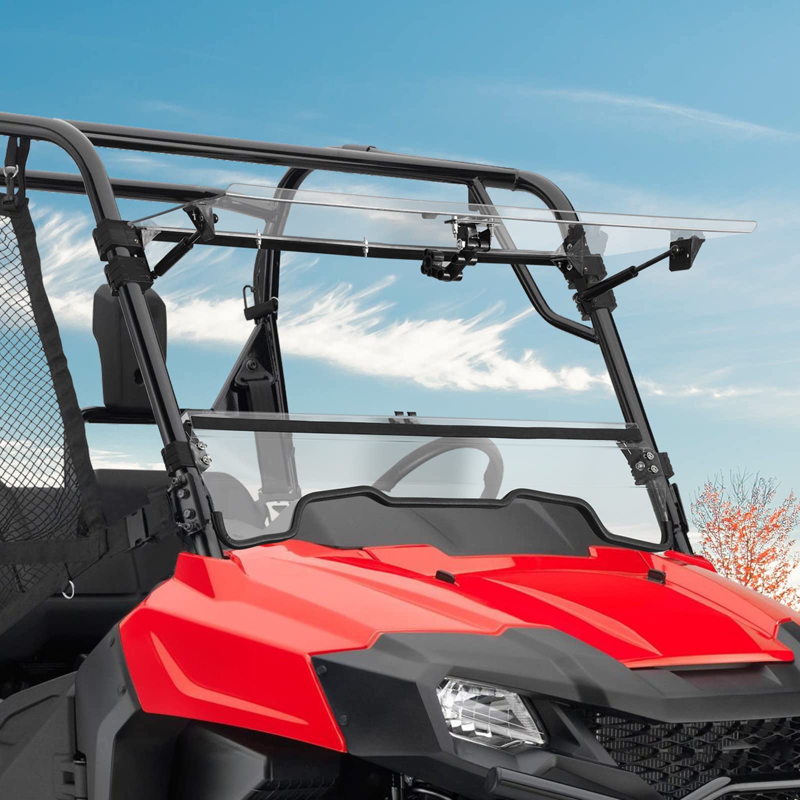 KEMIMOTO UTV 3-IN-1 Flip Windshield Compatible with Pioneer 700 / 700-4 (2014-2025), Hardened PC Material, Impact Resistant, UV Resistant, 95% Light Transmittance, Ventilated Windscreen Accessories