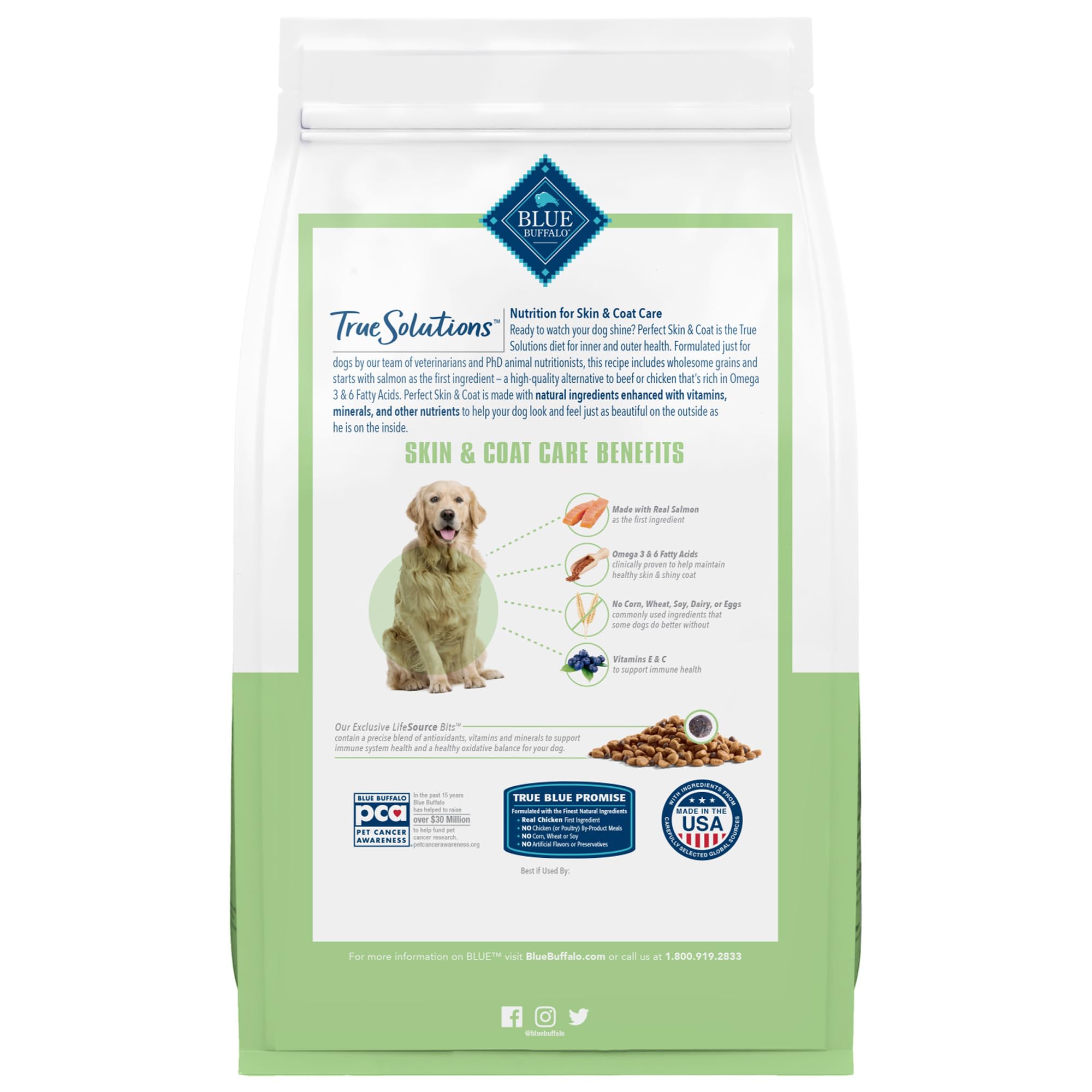 Blue Buffalo True Solutions Perfect Skin & Coat Natural Dry Food for Adult Dogs, Salmon, 11-lb. Bag