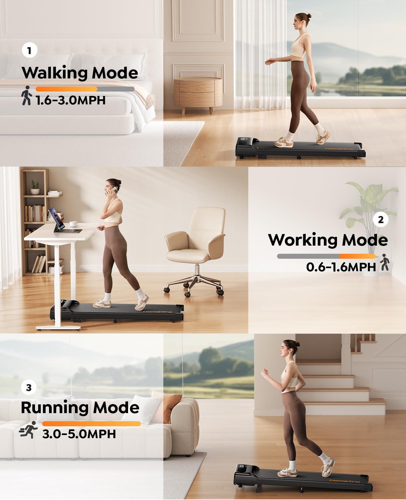 homeTro 3.0HP Walking Pad with 9% Incline, 0.6-5 MPH, Compact & Portable Under Desk Treadmill for Home/Office, Maximum 265lbs Capacity, Remote, APP Control, for Jogging/Running, Assemble Free, Red