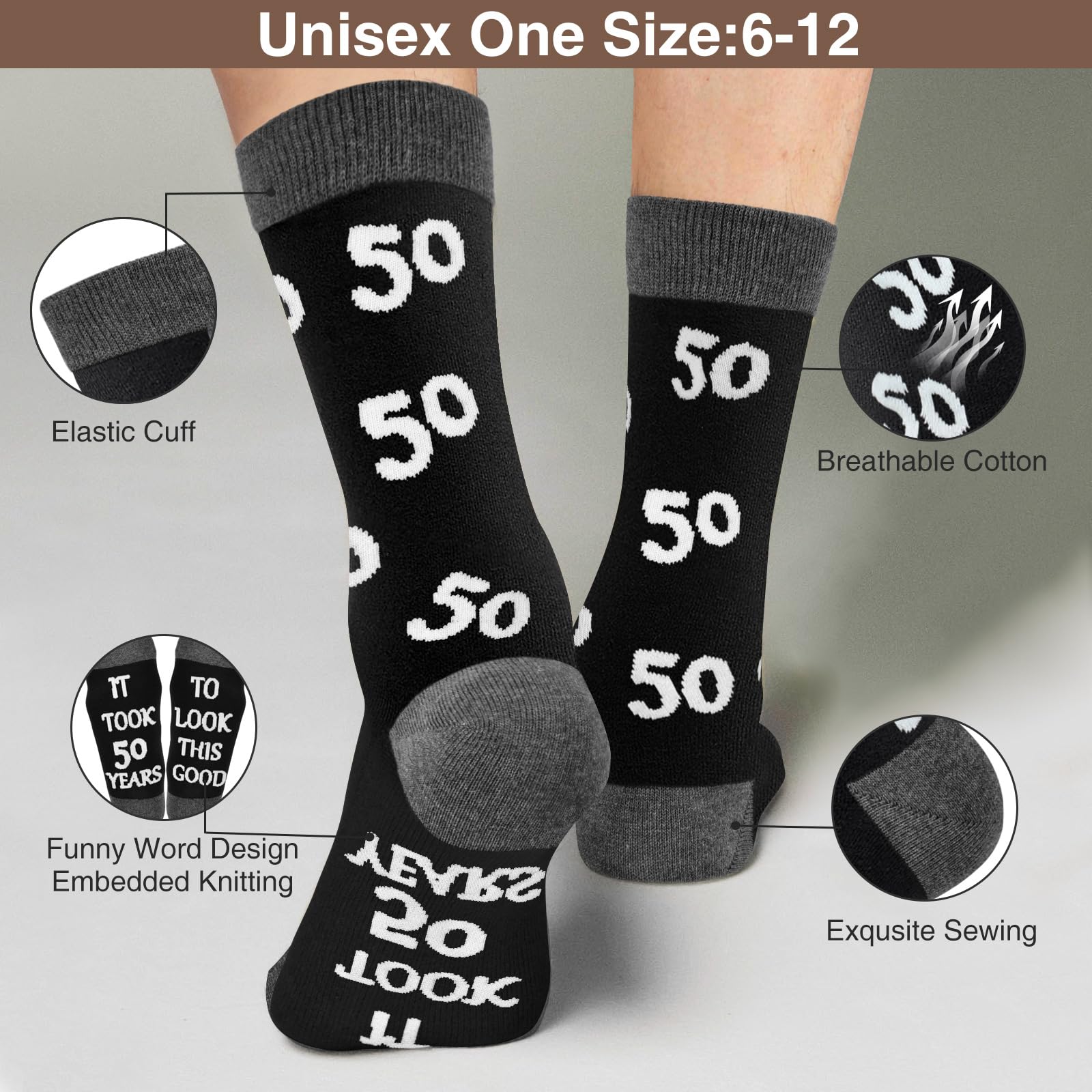 50th Birthday Gifts For Him, Mens 50th Birthday Decorations, Cool Gifts For 50 Year Old Man,Best Gifts 50th Birthday, Mens 50th Birthday Gift Ideas, Funny Crews Black Cotton Socks