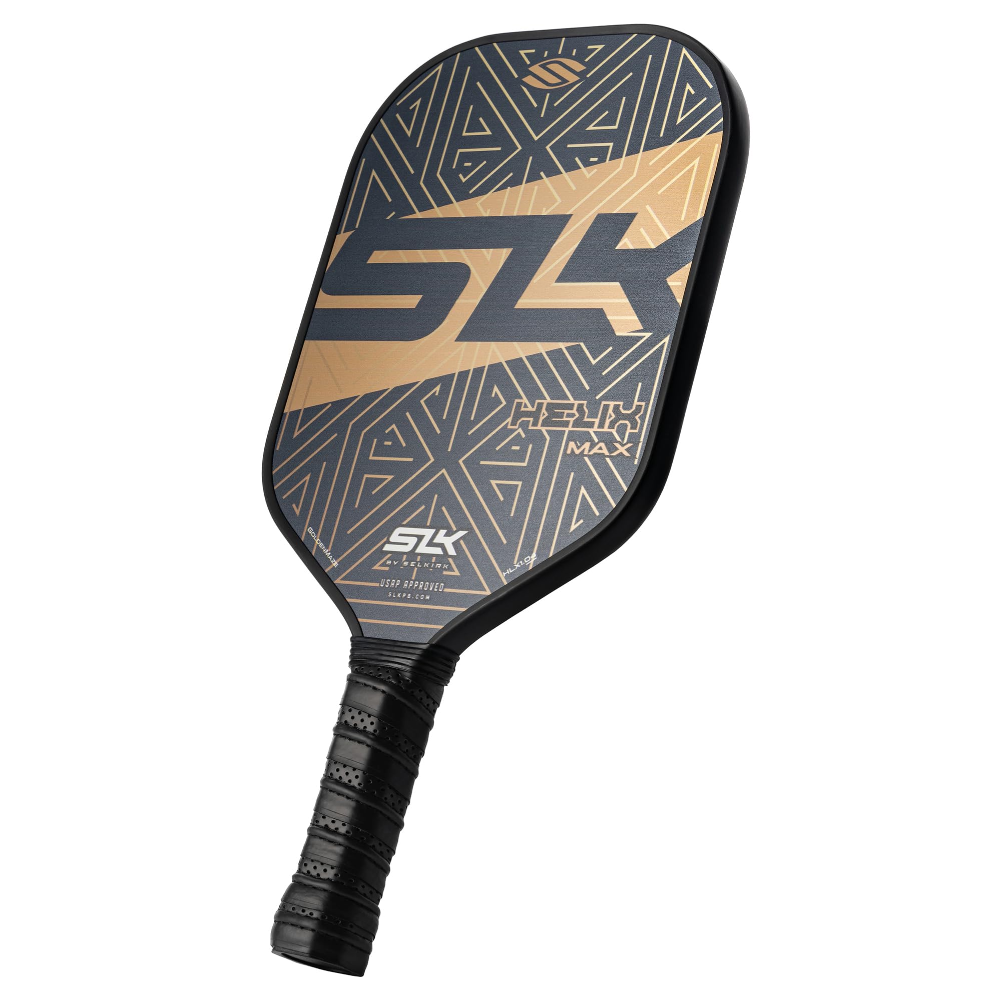 2024 SLK Helix Pro Pickleball Paddle | Carbon Fiber & Fiberglass Hybrid Face | Thermoformed Carbon Fiber Core | Unmatched Control | Gold Maze