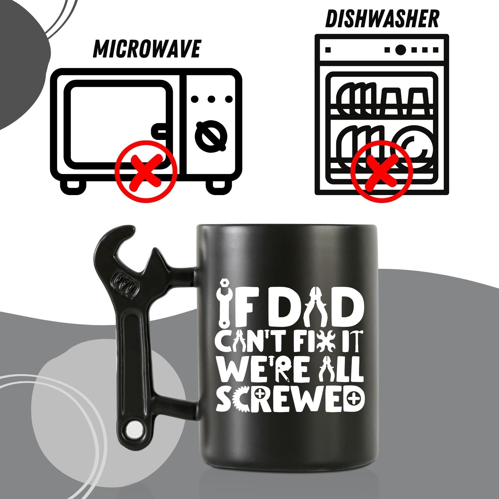 Onebttl Dad Gifts Coffee Mug with Wrench Spanner Handle, Gifts for Dad from Daughter and Son, 13.5oz Funny Ceramic Mug for Father on Birthday, Father's Day, Christmas - Dad Can Fix