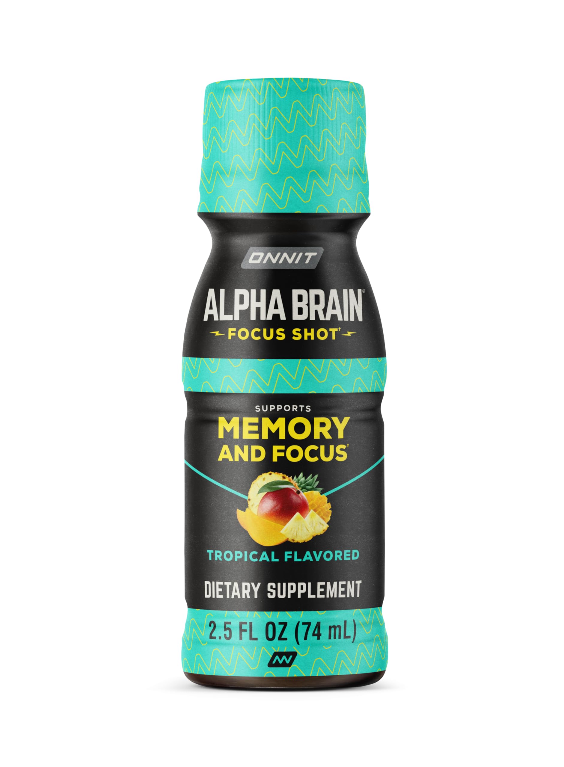 Onnit Alpha BRAIN Focus Energy Shot Supplement - Energy, Focus, Mood, Stress, Brain Booster Drink - Tropical (2.5 fl oz, 6 ct)