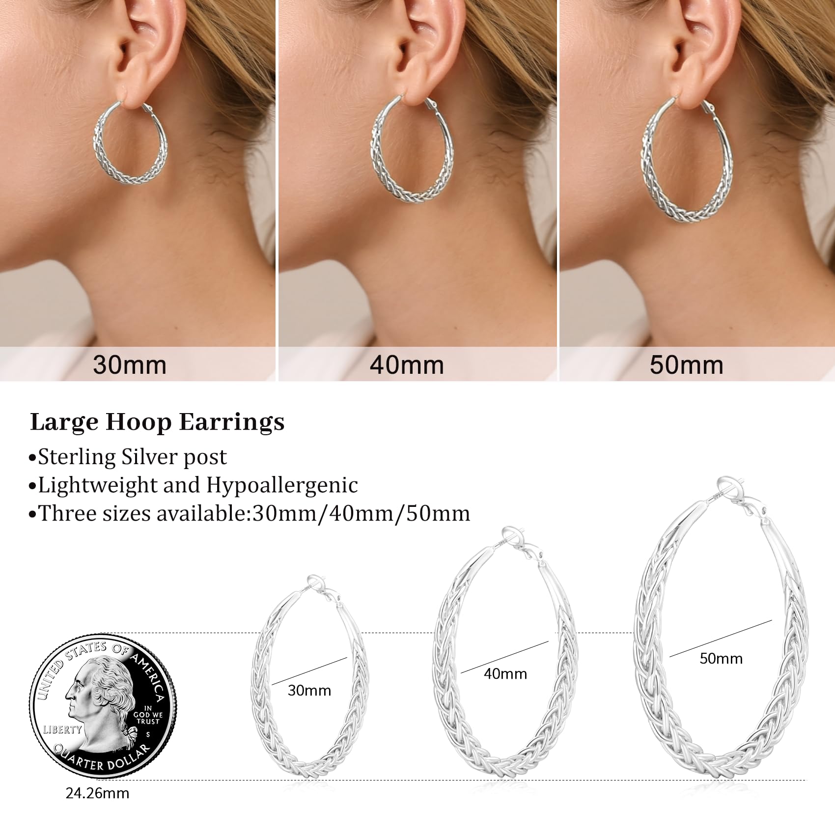 Senteria Silver Hoop Earrings for Women 925 Sterling Silver Hoop Earrings Hypoallergenic Lightweight Large Silver Hoop Earrings Thick Twisted Silver Hoop Earrings