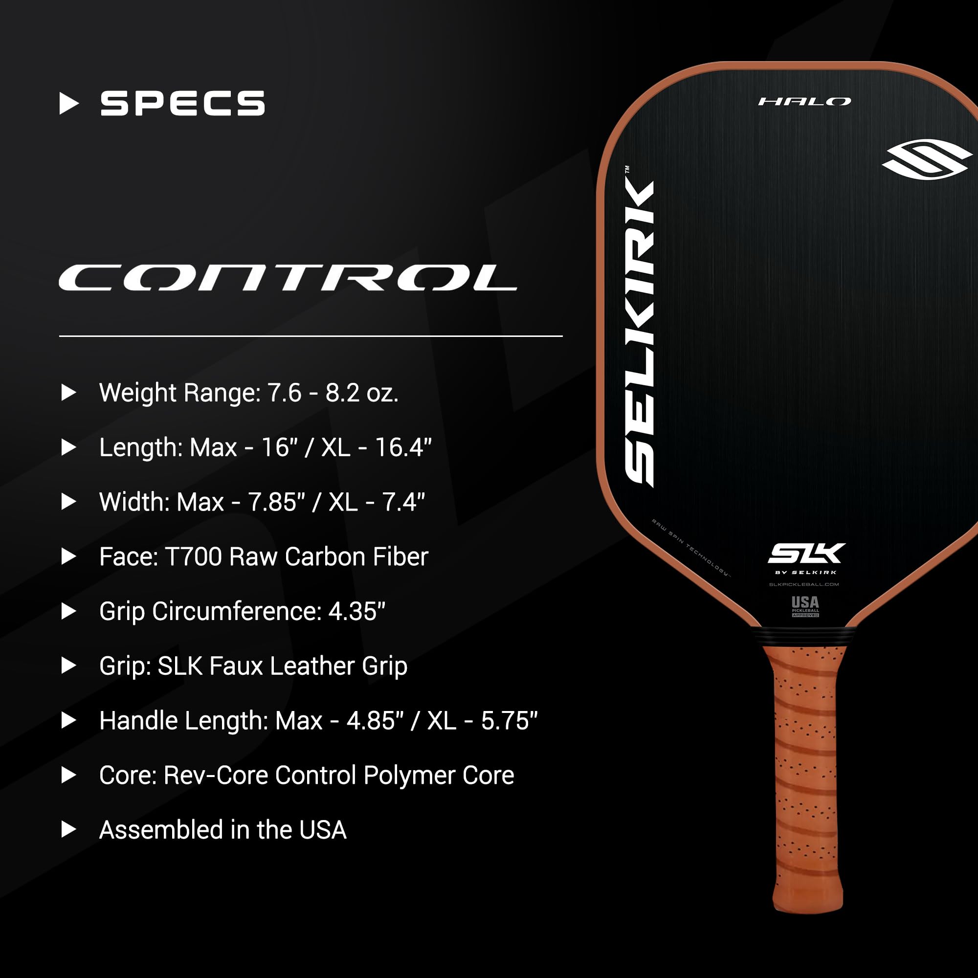 2024 Selkirk SLK Halo Control & Halo Power Pickleball Paddle | Raw Carbon Fiber Pickleball Paddle with a Rev-Core Power Polymer Core | The Pickleball Paddle Designed for Ultimate Spin & Consistency