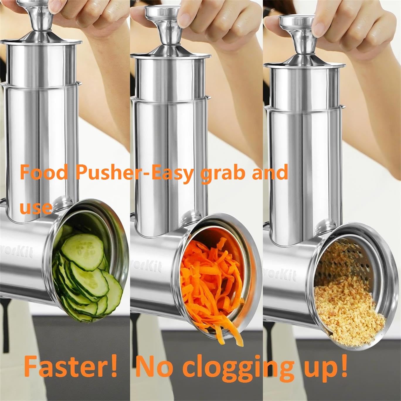 FavorKit Large Stainless Steel Slicer Shredder Attachment for KitchenAid Mixers, Dishwasher Safe, Rotary Salad Maker/Cheese Grater Accessories with 3 Drum Blades and 1 Knob Thumb Screw