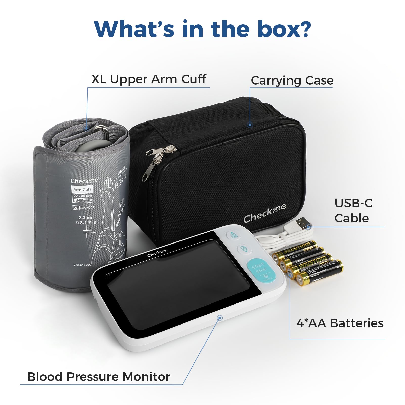 Checkme Blutooth Blood Pressure Monitors for Home Use, Blood Pressure Machine with Dual-Display, Extra-Large Adult Cuff, 500 Readings, Voice Broadcast - Automatic BP Monitor with Bluetooth