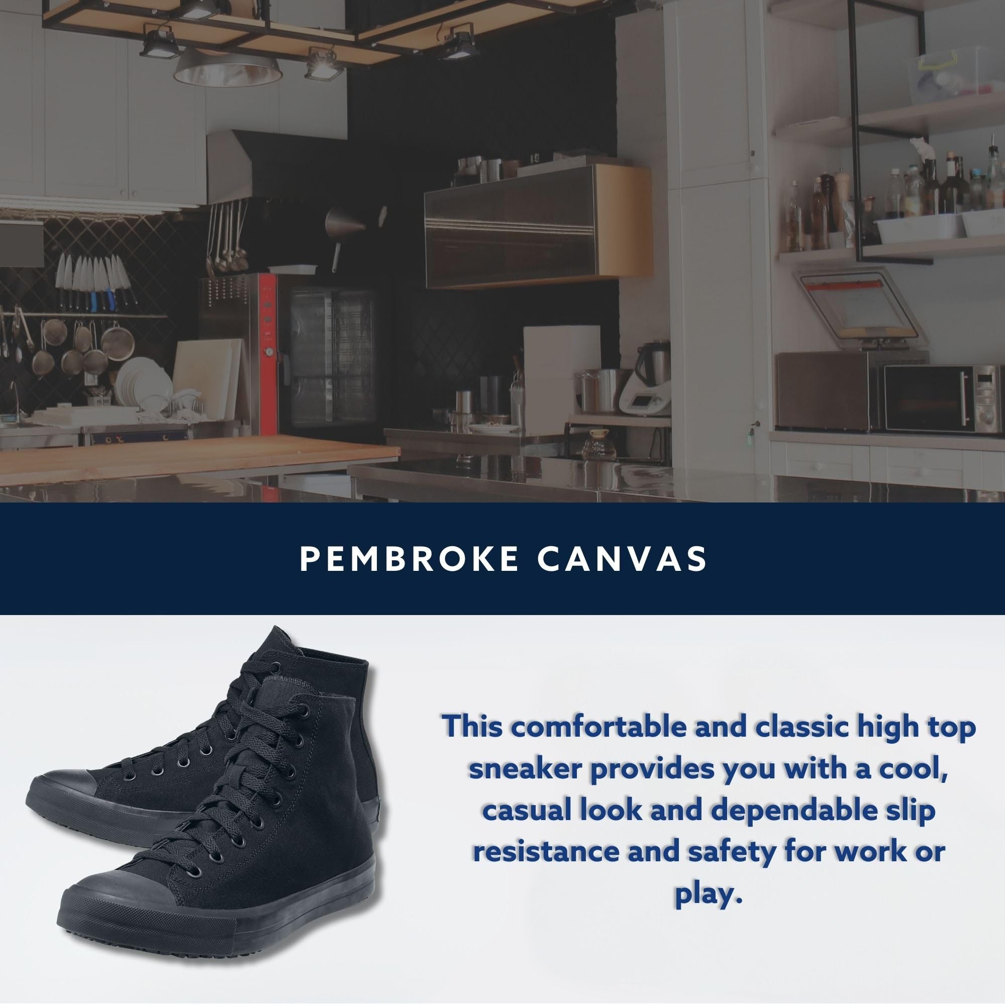 Shoes for Crews Unisex Slip-Resistant High-Top Work Sneakers – Comfortable, Water-Resistant Women's & Men's Shoes for Hospitality, Administrative Roles & More - Pembroke Size 9.5 Black Canvas