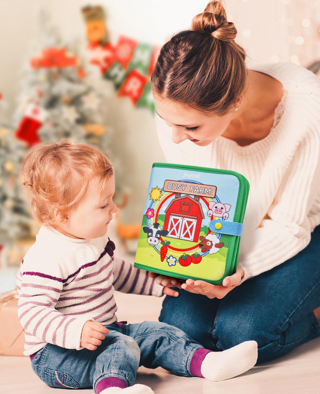 JoyCat Farm Animal Busy Book for Toddlers Montessori Busy Board for 1 2 3 4 Year Old Boy Girl Birthday Gift - Quiet Activity Book with Life Skills, Cognition, Sorting, Matching - Autism Sensory Toy