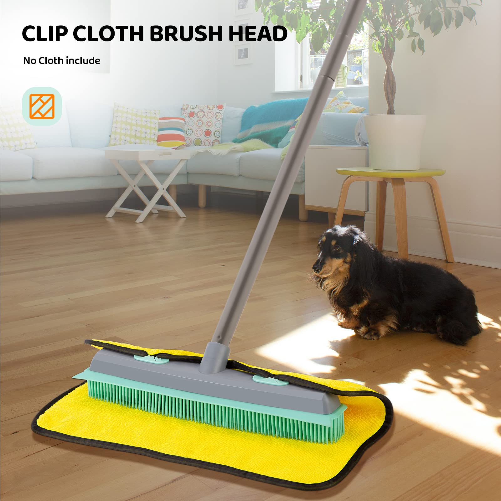 Conliwell Rubber Broom Carpet Rake for Pet Hair, Fur Remover Broom with Squeegee, Portable Detailing Lint Remover Brush (Iron)