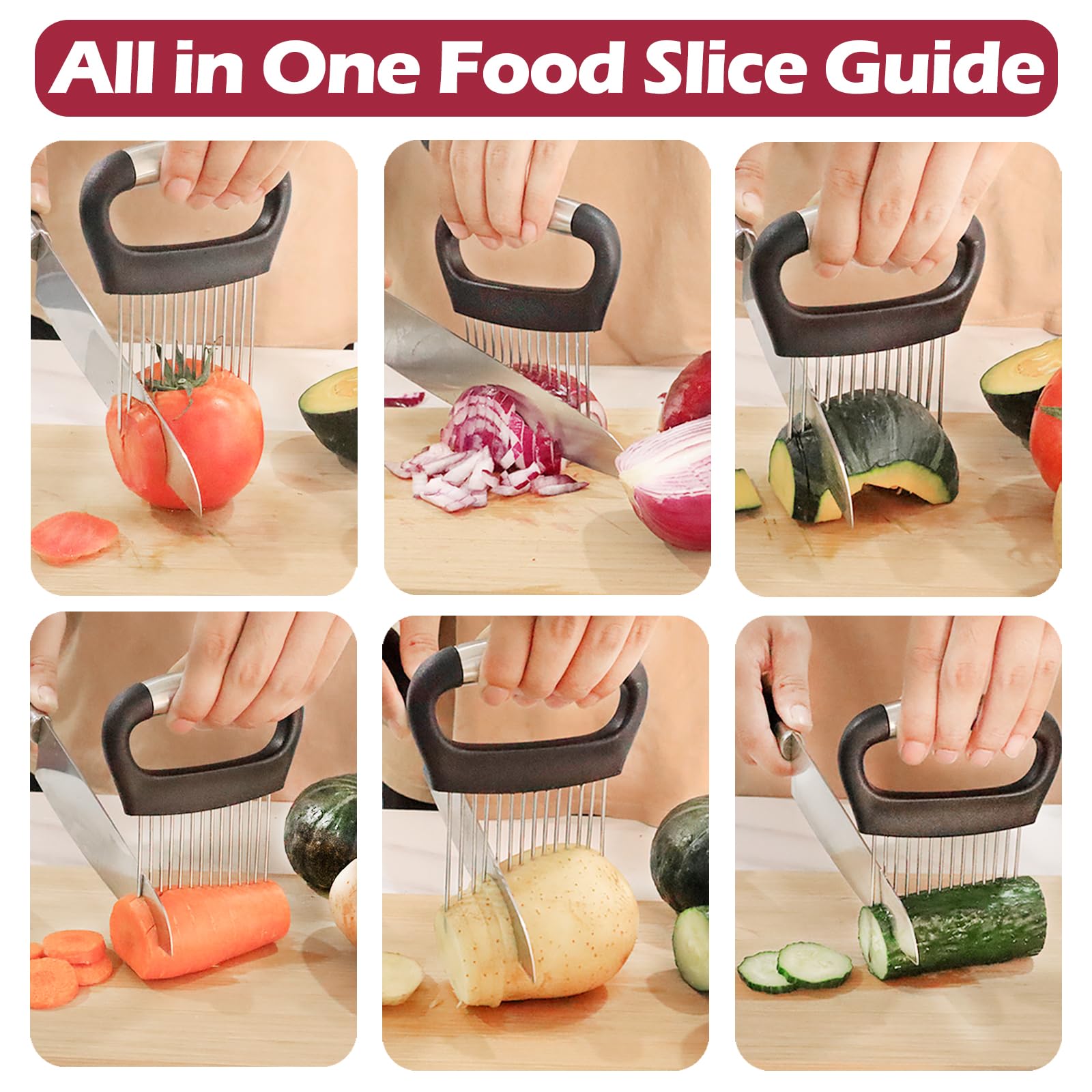 JAYVAR Large Onion Holder for Slicing, Large Onion Cutter Vegetable Chopper, Stainless Steel Tomato Slicer for Potato Lemon, Practical Meat Tenderizer Tool, Kitchen Food Slicer Guide for Neat Slicing