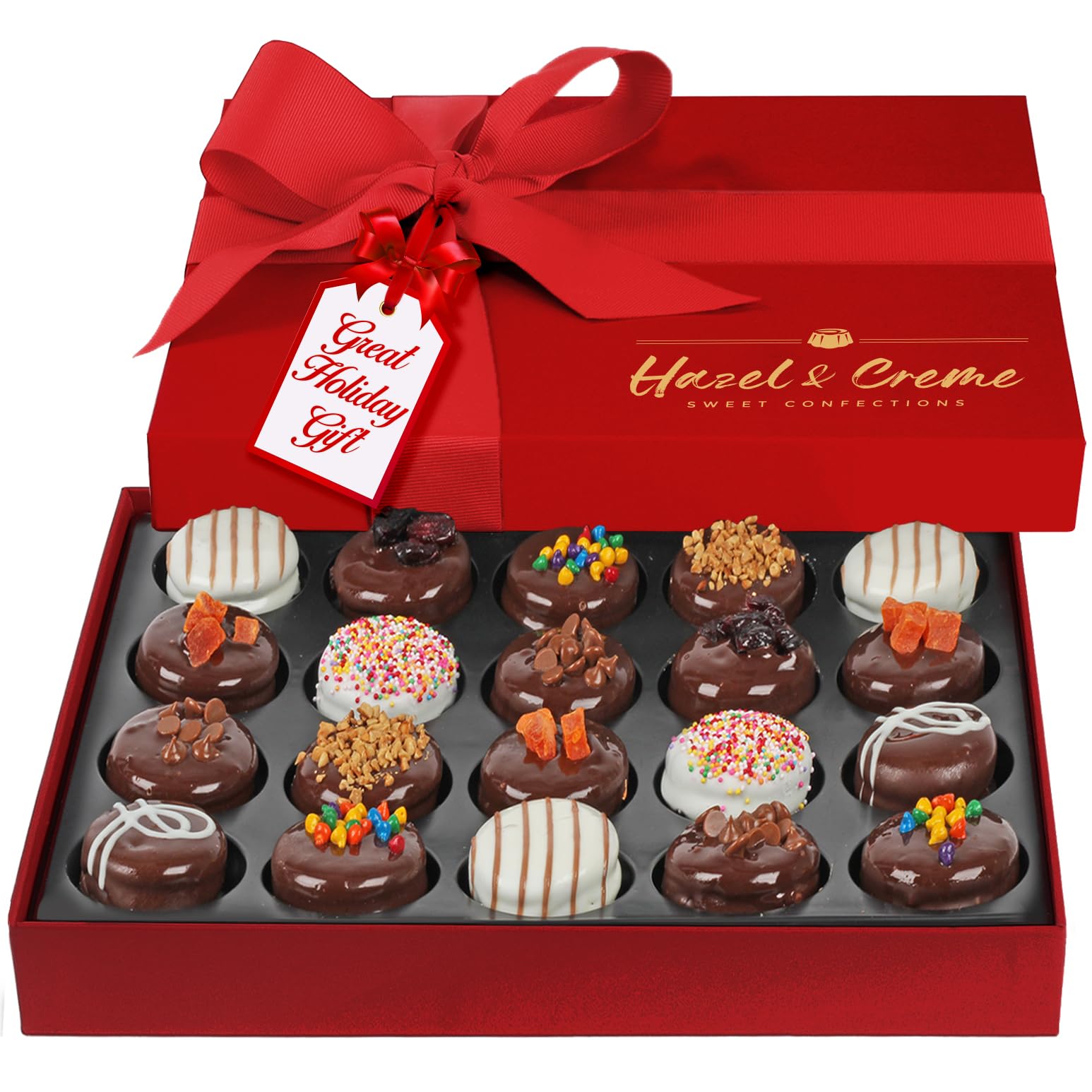 Hazel & Creme Chocolate Covered Cookie Gift - 20 Pcs - Anniversary, Thank You, Birthday, Holiday Food Gift - Chocolate Gift Box