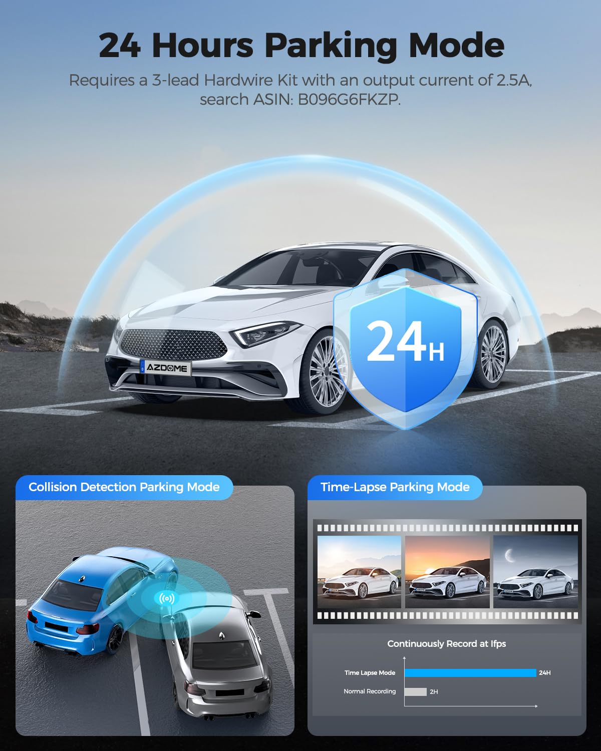 AZDOME PG17 WiFi Rear View Mirror Camera, 12" Mirror Dash Cam, Dual Camera 2.5K Front and 1080P Rear Camera for Car, Free 64GB TF Card, Waterproof Backup Camera Night Vision, Parking Assistance GPS