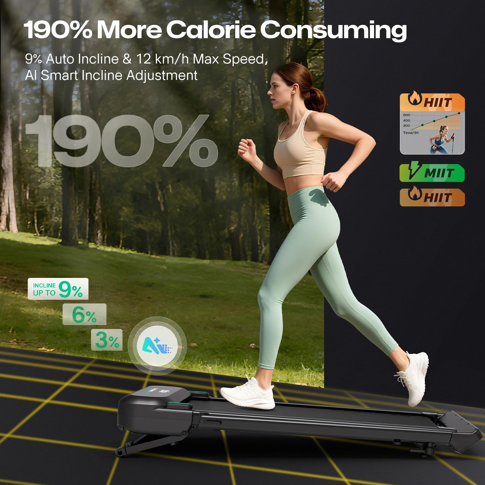UREVO Foldimix 5L Treadmills for Home, Dual Brushless Motorized 3.0HP ，9% Auto Incline Walking Pad with Adjustable Handle Bar, Multi-Functional, 14-Point Shock Absorption, Standing Desk Treadmill