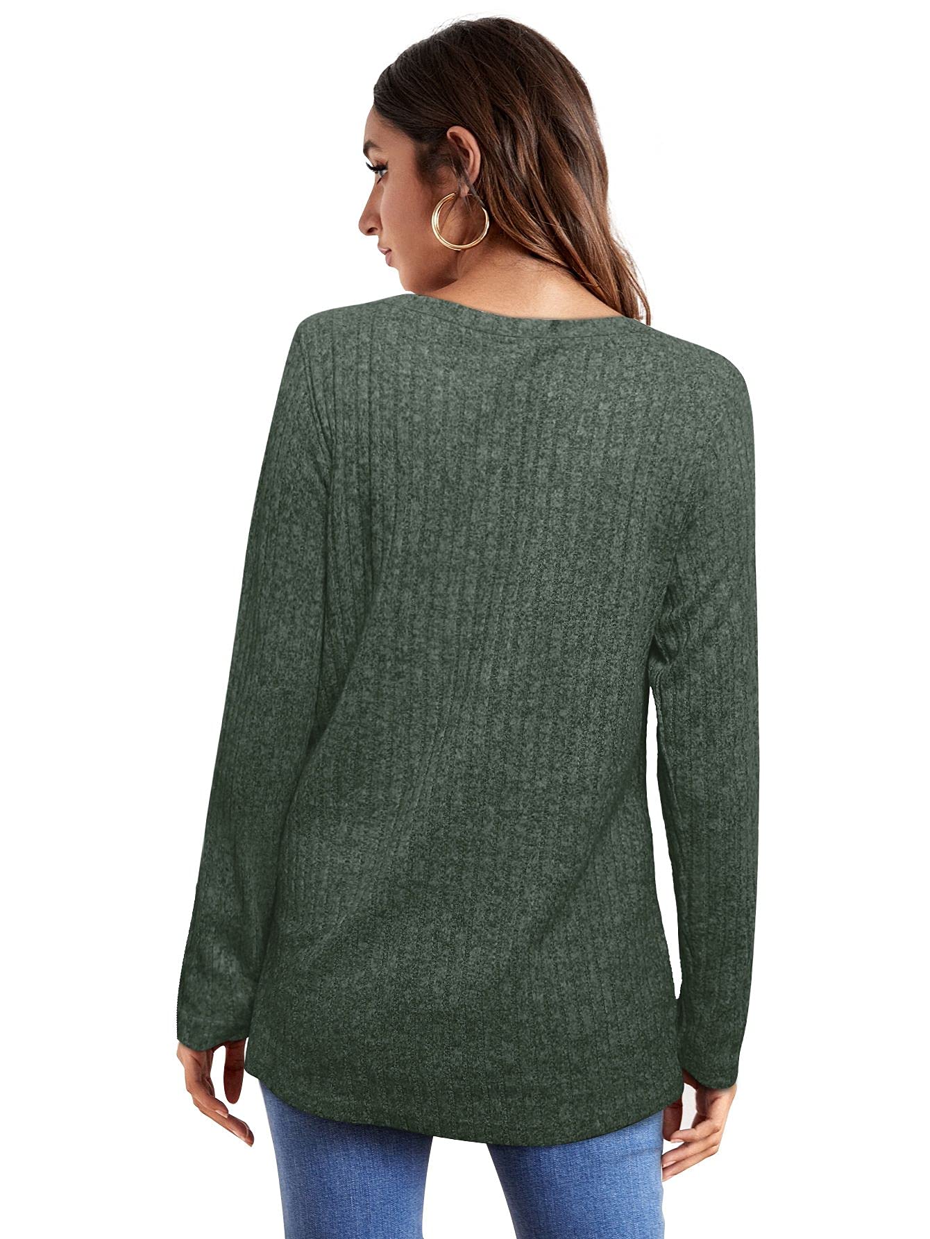 OFEEFAN Fall Sweaters for Women Trendy Long Sleeve T Shirts for Women Cute Green M