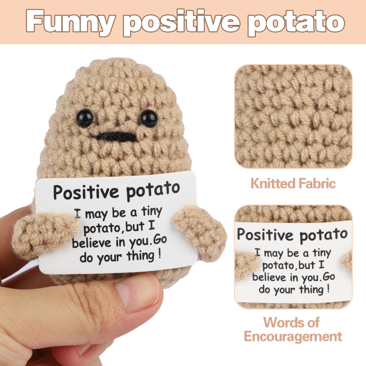 JELUTAR Mini Funny Positive Potato, 3 inch Knitted Doll with Positive Card for Cheer Up Gifts and Party Decorations, Cute Positive Potato Crochet Doll for Birthday Gifts (Positive Potato)