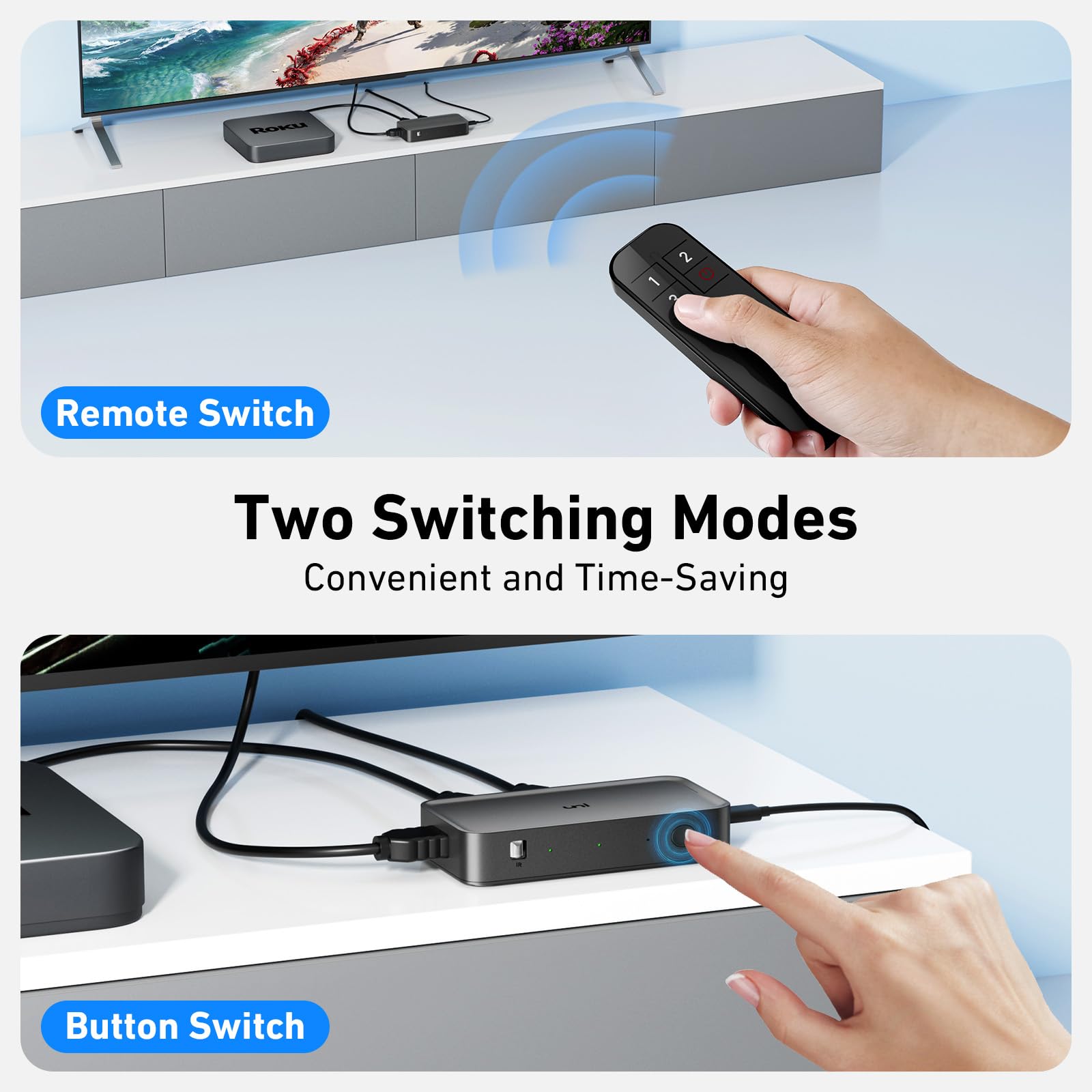 uni HDMI Switch 3 in 1 Out 4K@60Hz, HDMI Splitter Switcher with Remote, HDMI 2.0 Selector 3 Port Box Supports 3D, HDCP2.2, HDR Compatible with Laptop, PS5/4, Xbox, Roku TV, Fire Stick, Blu-Ray Player