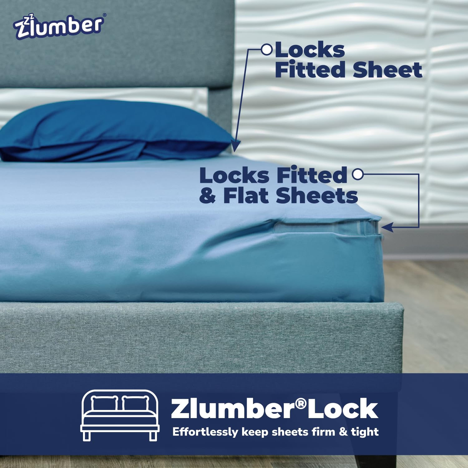 ZlumberLock Sheet Holders Keep Sheets Firm & Tight - Ultimate Bed Sheet Holder Straps with Bedsheet Clips/Straps No More Loose Sheets, Fits, Easy One-Time Installation (Zlumber Lock)