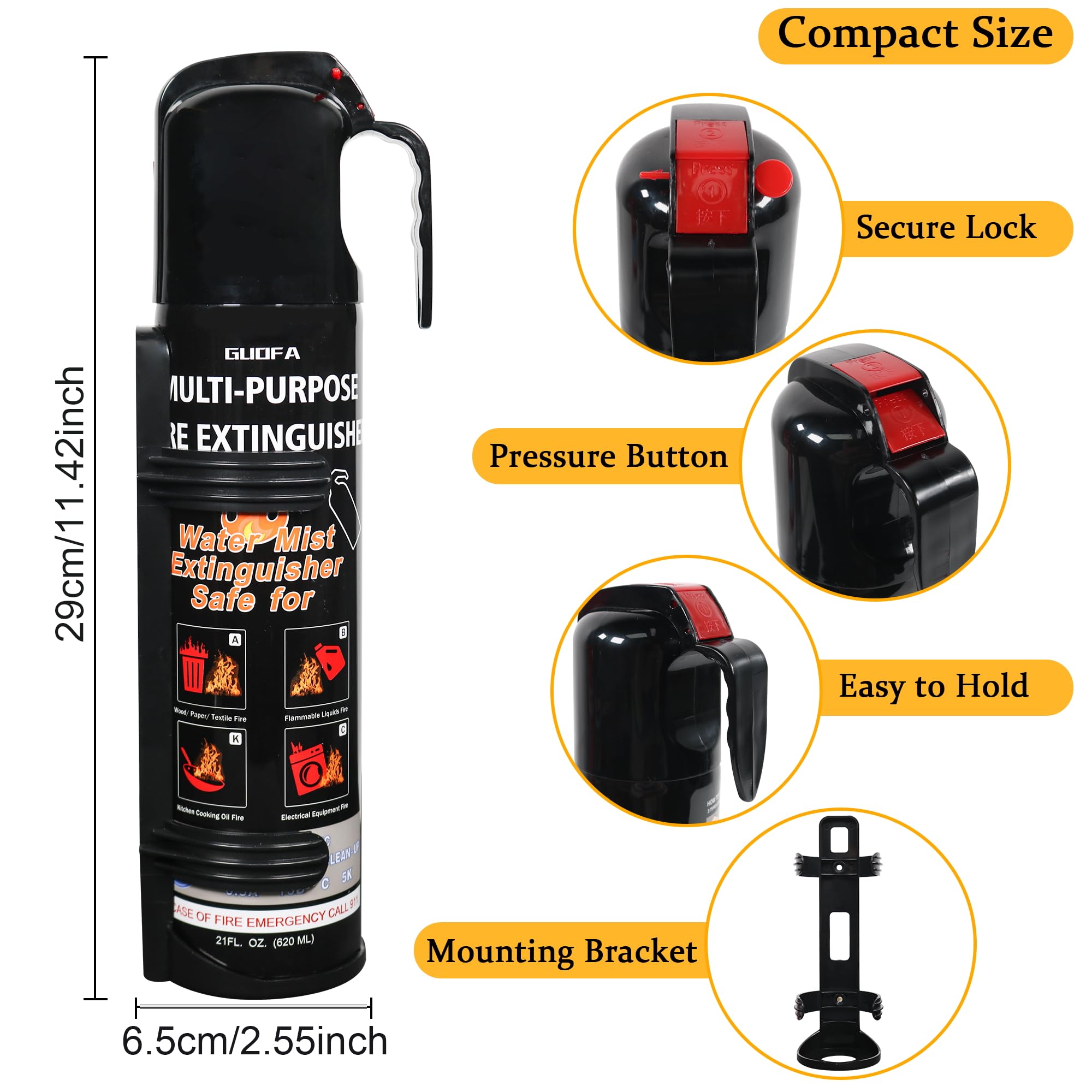 Fire Extinguisher for Home, 6 Pack Vehicle Fire Extinguishers with Mount, Portable Fire Extinguisher Effective on A, B, C, K Fires, Water-Based Extinguisher for Car Boat House Office Kitchen Garage