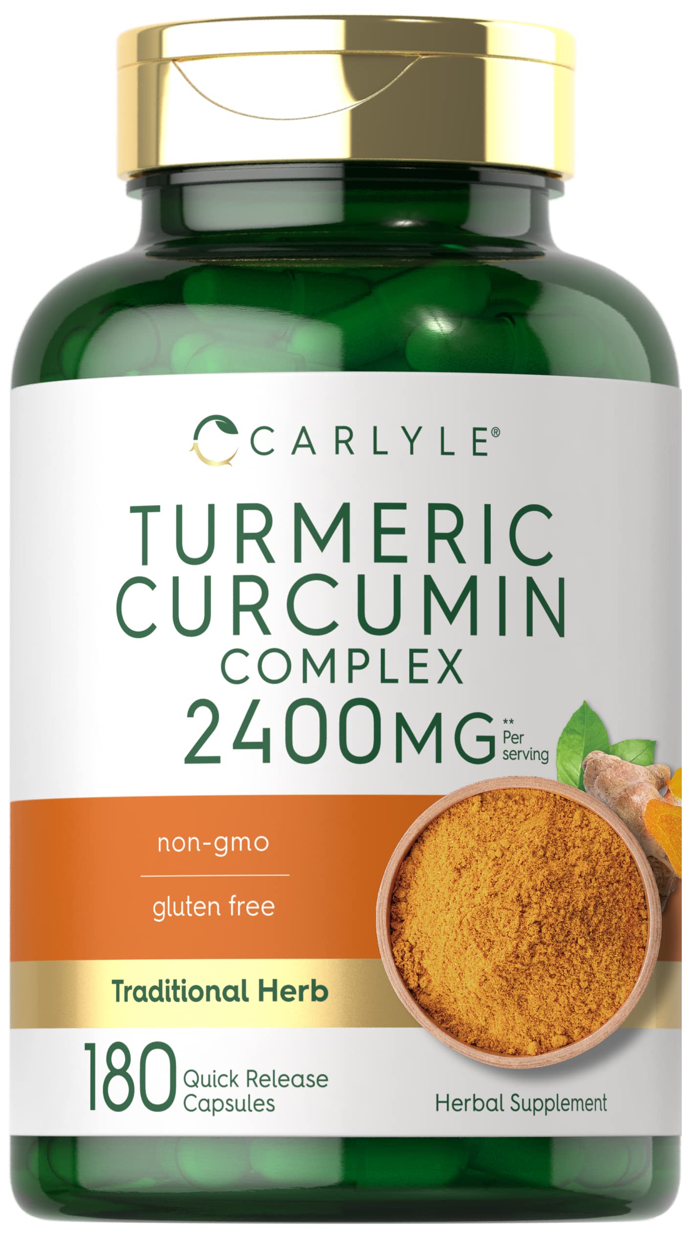 Carlyle Turmeric Curcumin Supplement 2400mg | 180 Powder Capsules | Herbal Complex | Non-GMO, Gluten Free Formula