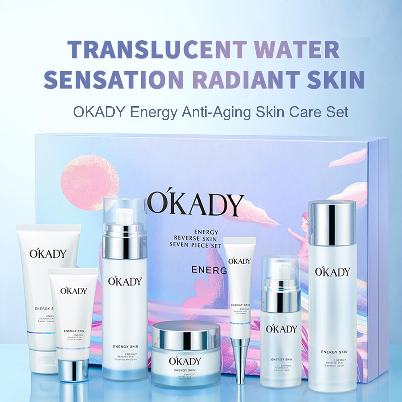 O’KADY Anti Aging Facial Skin Care Set Products Skin Beauty Care Skincare Kits With Cleanser,Toner,Serum,Eye Cream,Lotion,Face Cream,Primer Cream Gift Sets Care Package For Women Mother's Day