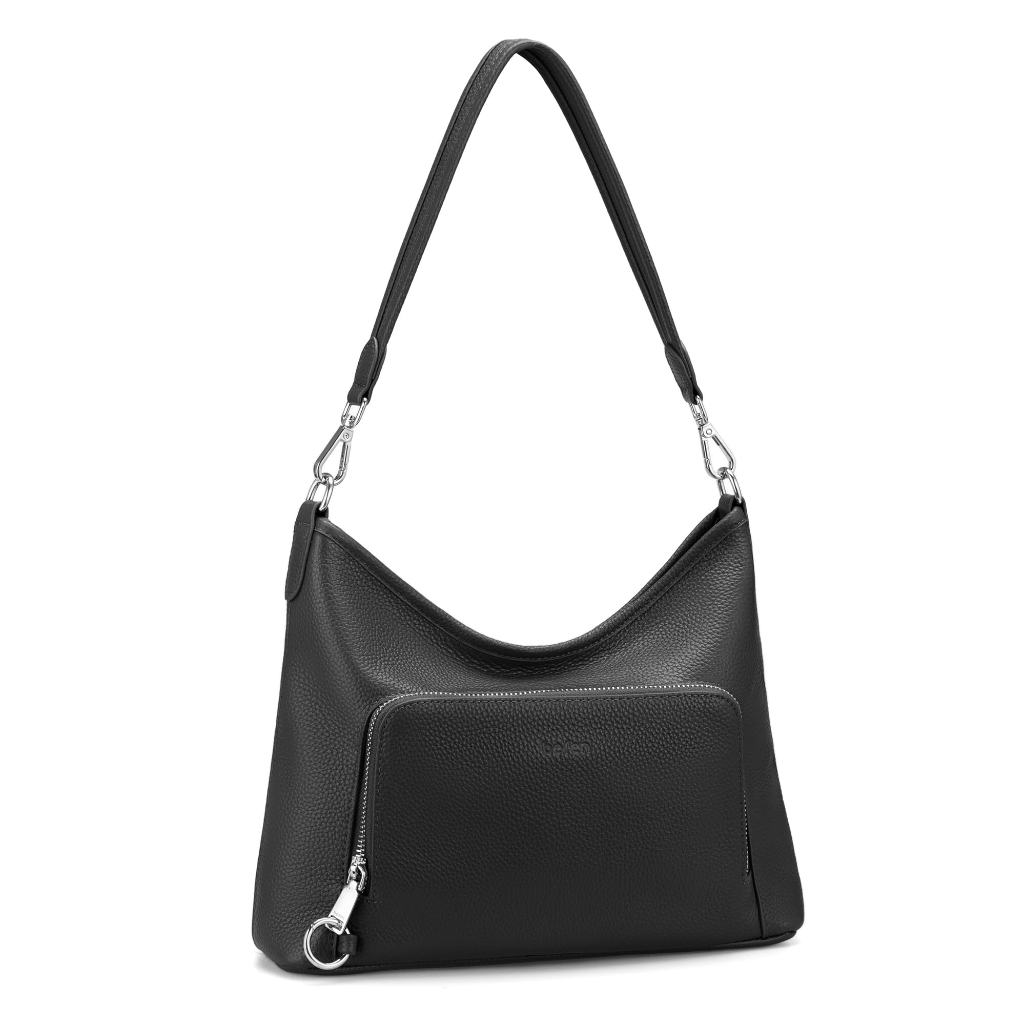 befen Genuine Leather Hobo Bag Purses for Women, Anti Theft Built in RFID Wallet Crossbody Bag Purses, Soft Real Women's Shoulder bag Handbags with 2 Adjustable Shoulder Straps and 4 Zippers，Black