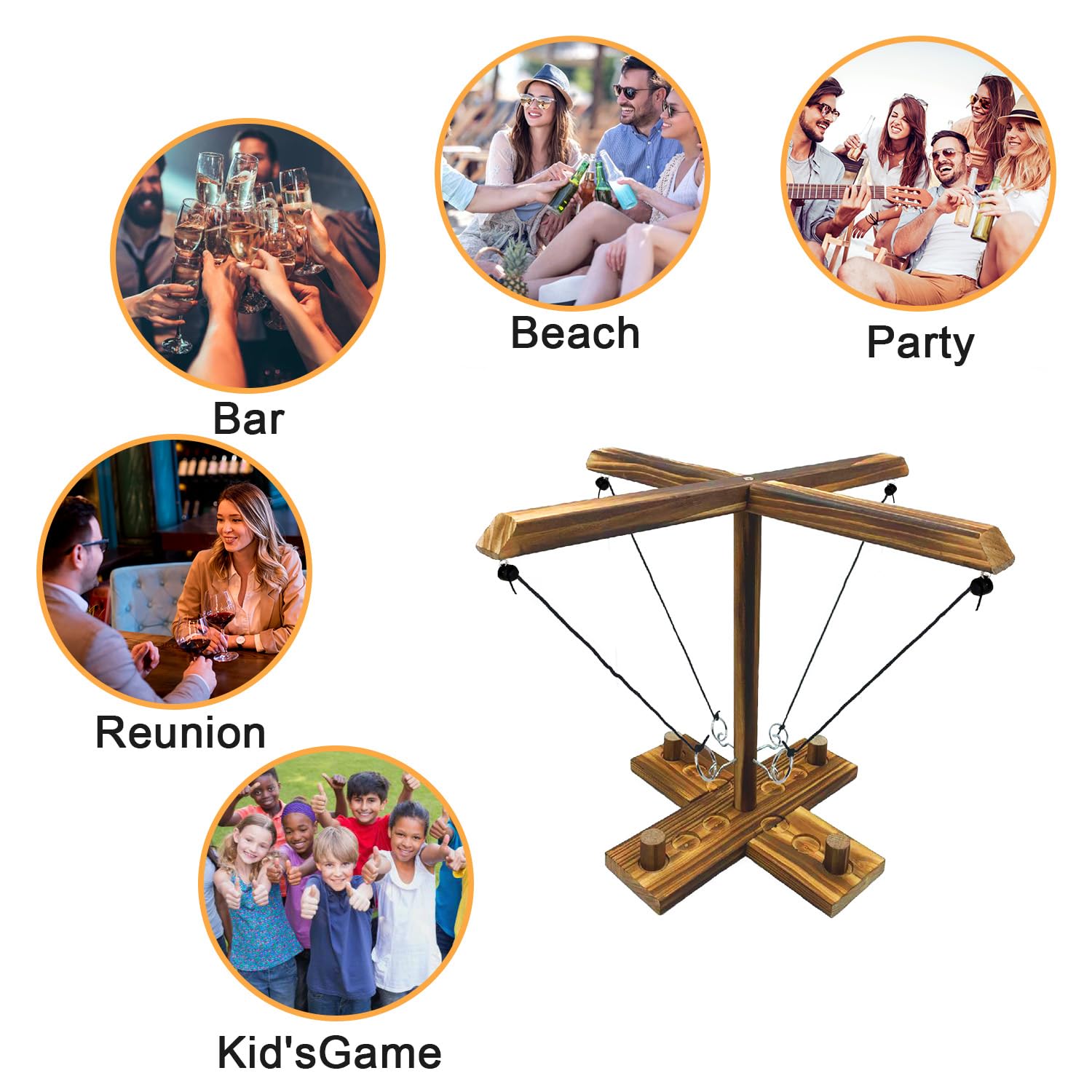 Ring Toss Game, Ring and Hook Game, Patio Games, Large Ring toss Game for Adults,Games for Adults Party, Wooden Hook and Ring Game for Bars, Home and Party Fun