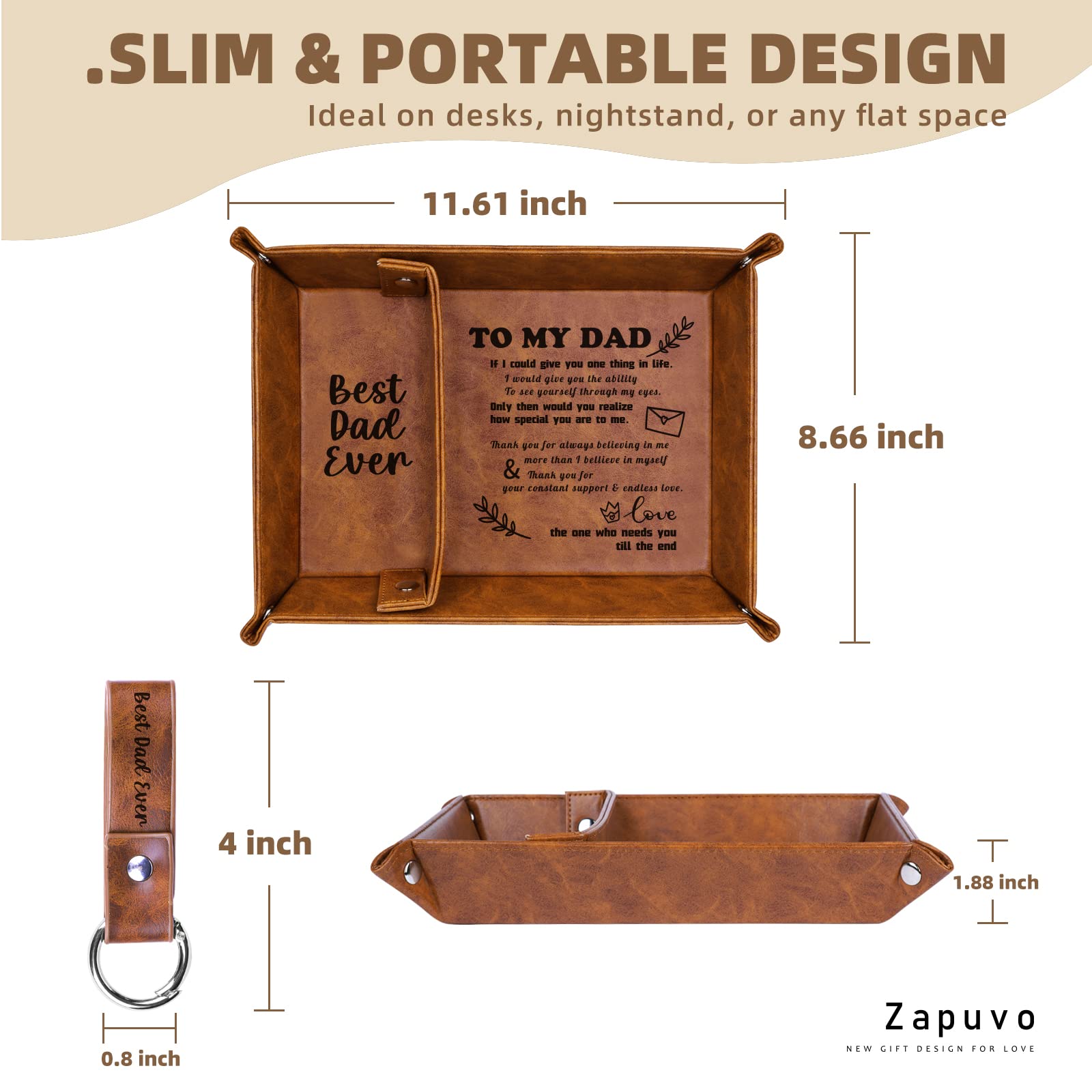 ZAPUVO Best Dad Ever PU Leather Tray and Keychain, Gifts for Dad Fathers Day, Unique Dad Birthday Gifts from Daughter Son, Men Gifts for Father, New Dad Gifts for Husband from Wife Christmas