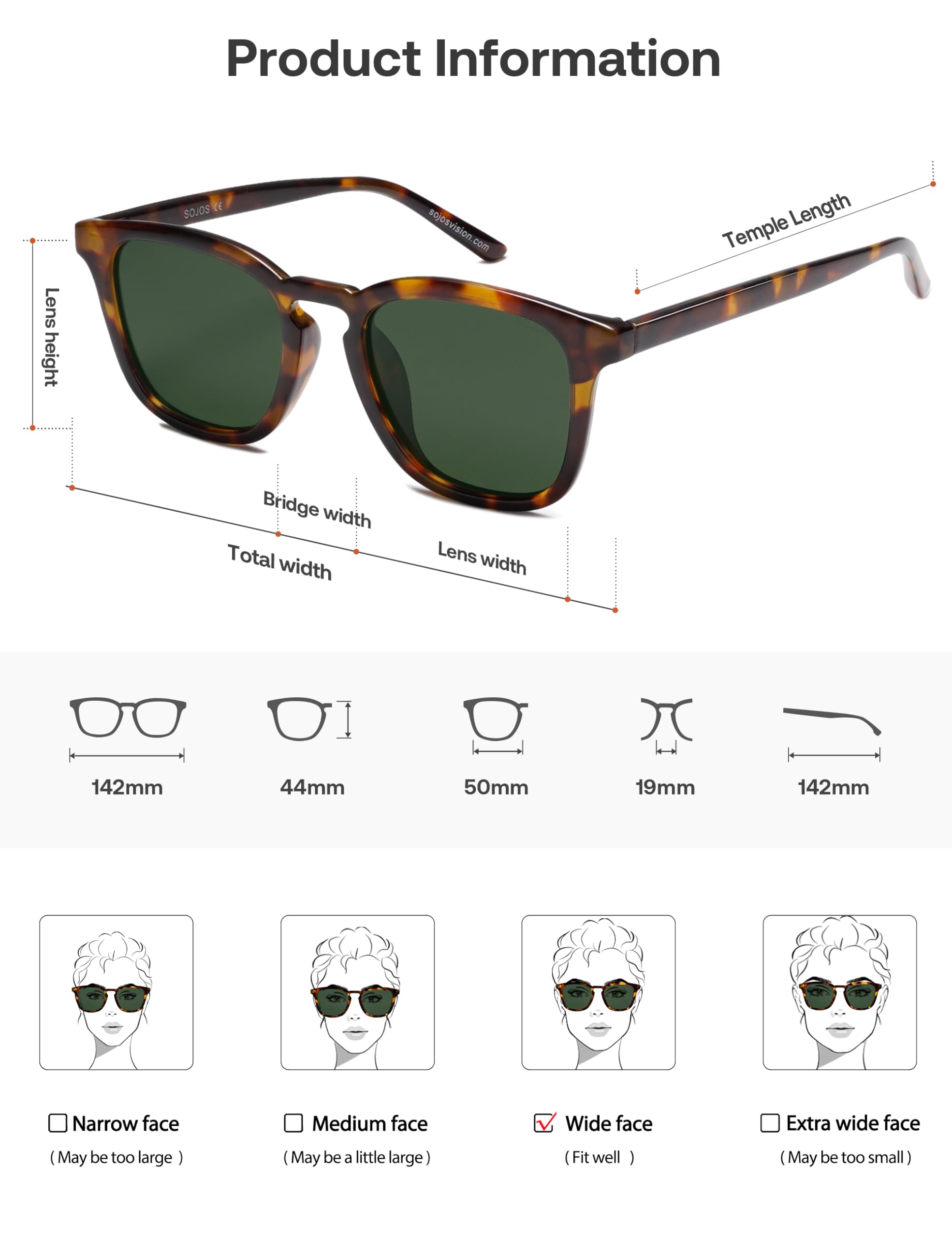 SOJOS Polarized Sunglasses for Women Men Classic Large Vintage Style Shades,Brown Tortoise/Green