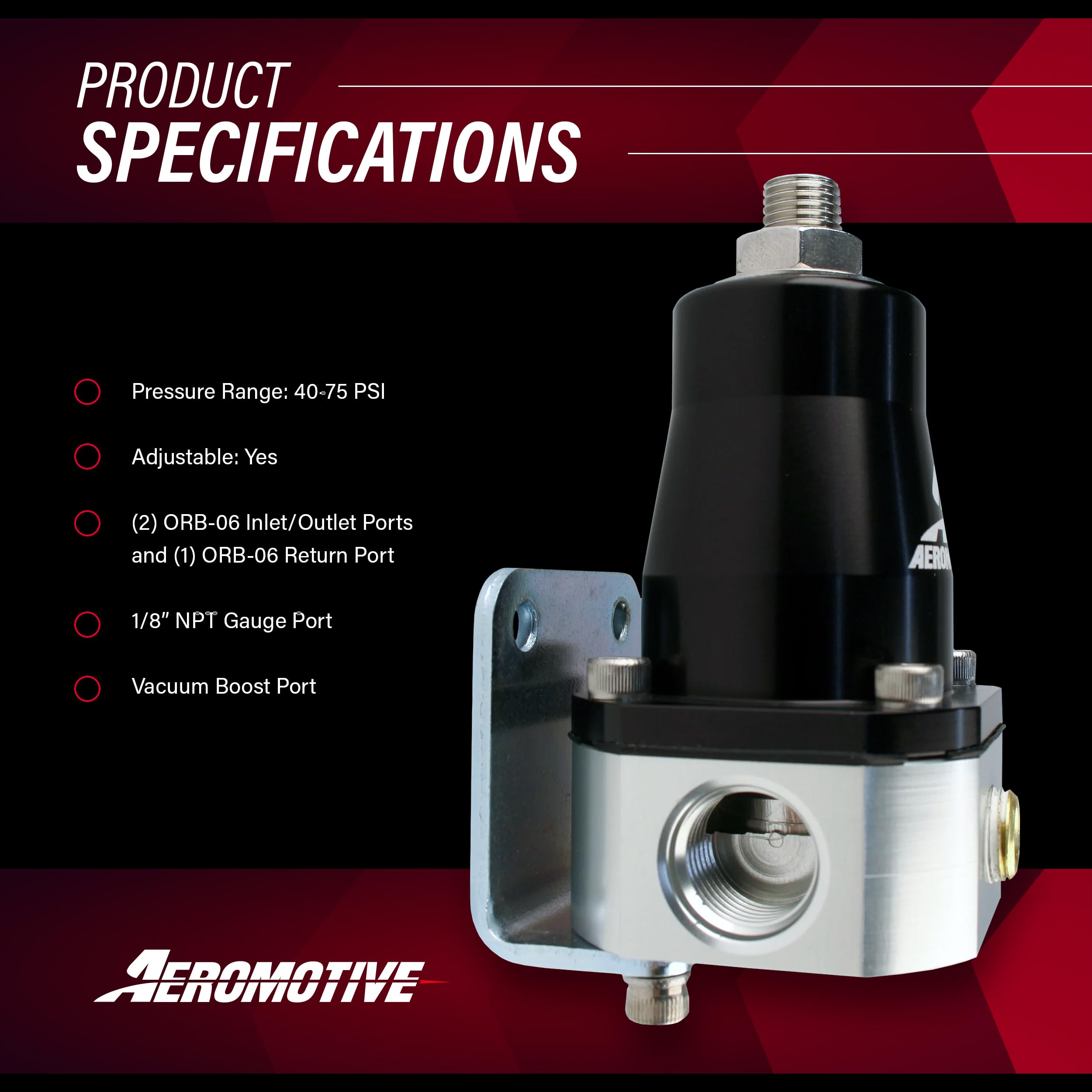 Aeromotive 13129 Regulator, EFI Bypass, Adjustable (2) -6 inlets, (1) -6 bypass