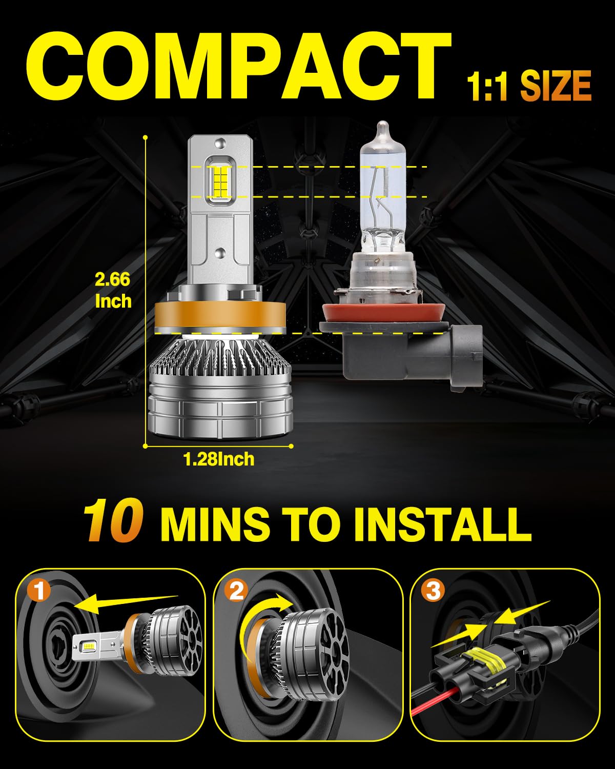 Termitor H11 bulbs,Newest 26000LM 800% Brightness H8 H9 light Bulbs,6500K Cool White fog bulbs,60000Hrs Lifespan, IP68 Waterproof, Quick Installation Pack of 2