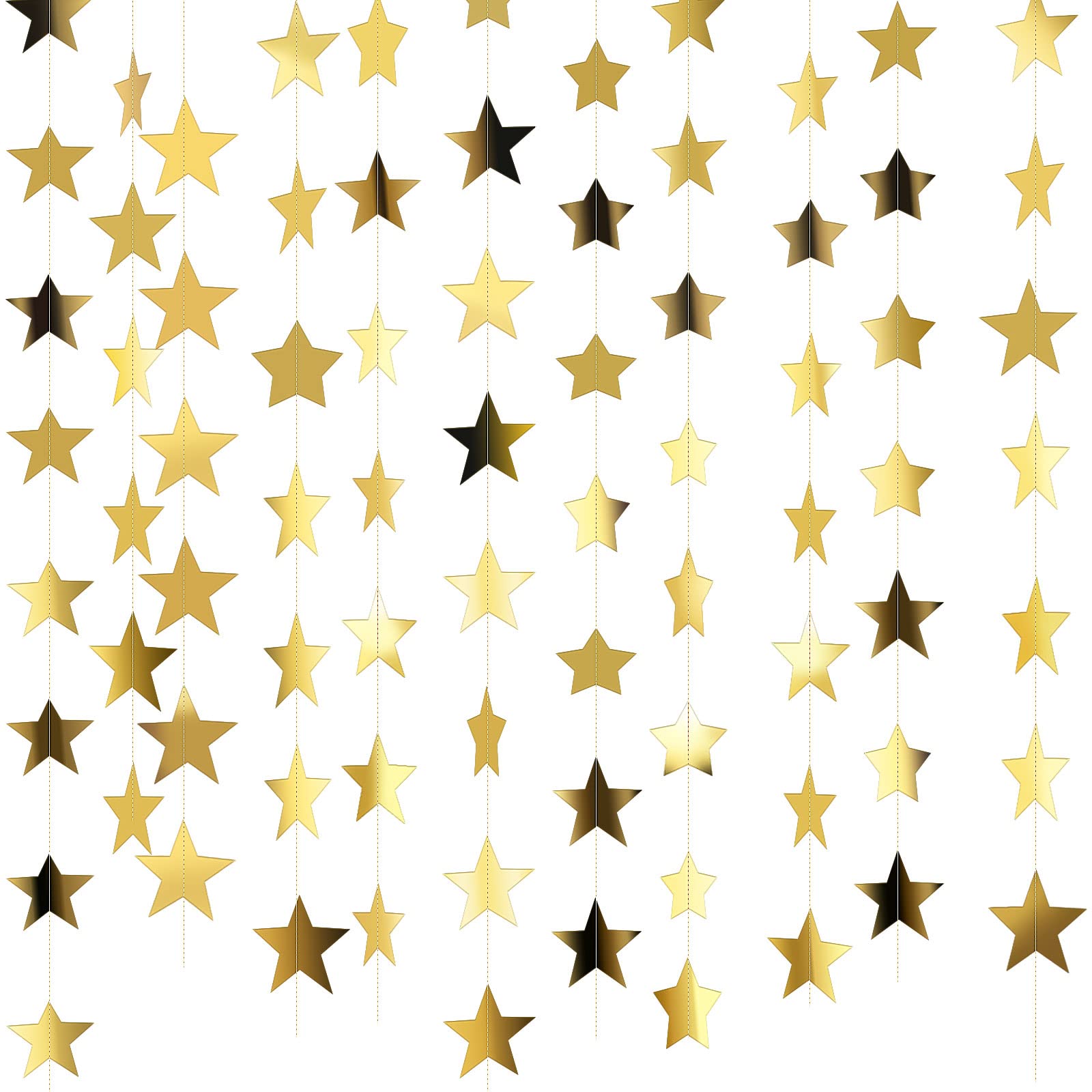 Patelai Glitter Star Garland Banner Decor, 130 Feet Bright Star Hanging Bunting Banner Backdrop for 2025 New Year Decor Graduation Wedding Birthday Christmas Party(Gold)