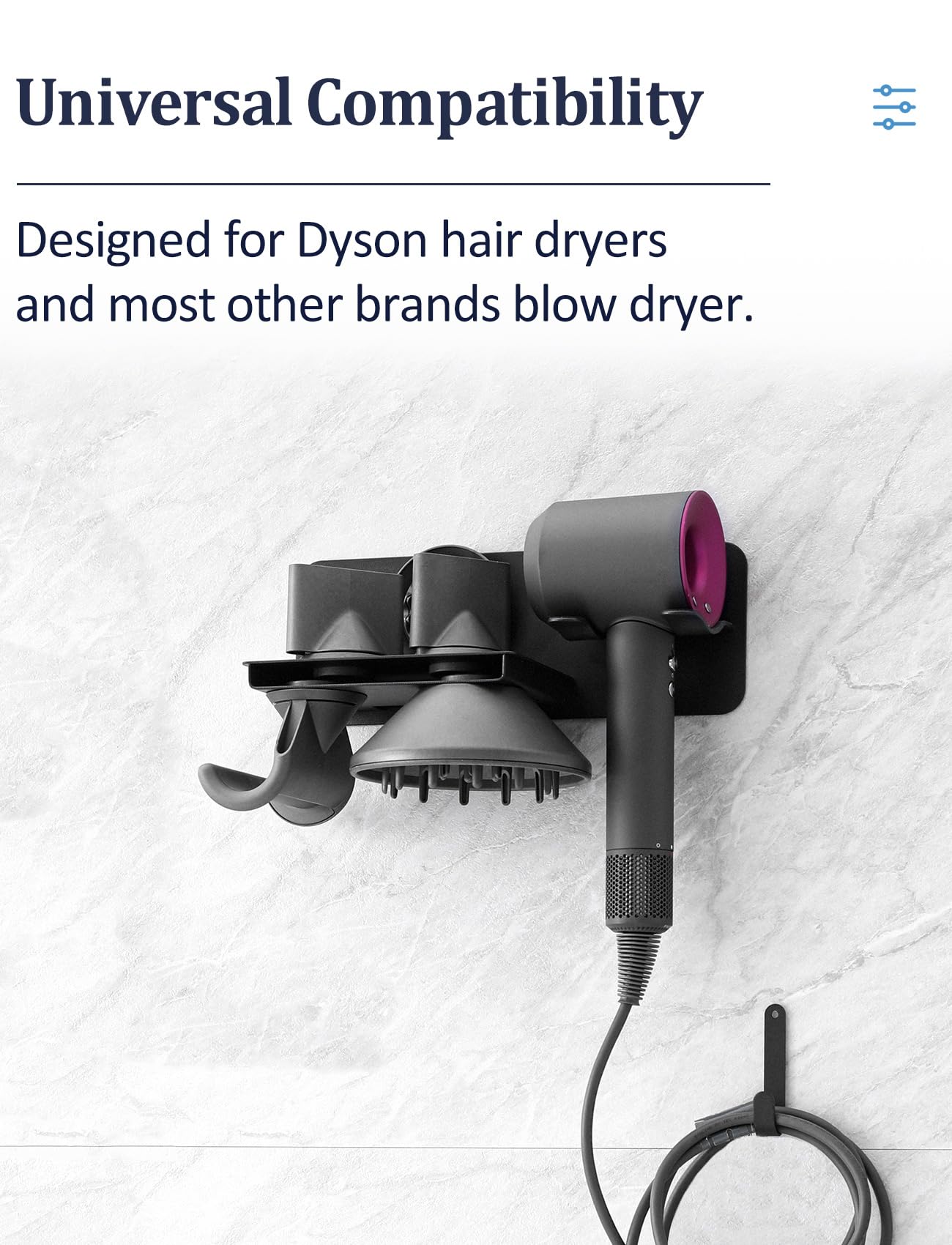 dysolve Hair Dryer Holder Wall Mount for Dyson Supersonic Airwrap Hair Dryer, Metal Blow Dryer Stand Attachments Storage for Bathroom and Salon, Black