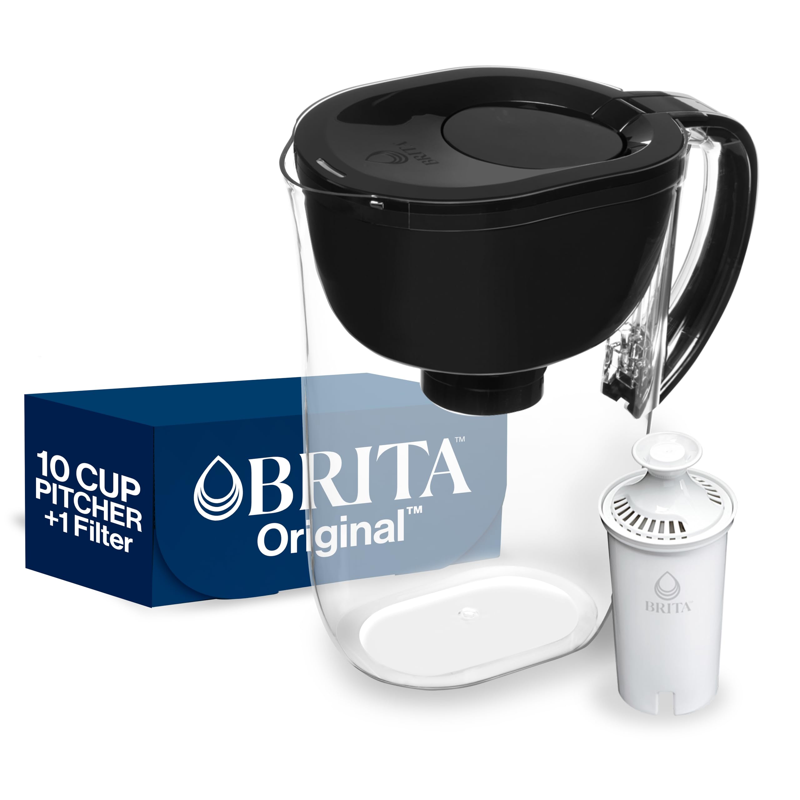 Brita Large Water Filter Pitcher for Tap and Drinking Water with SmartLight Filter Change Indicator, Includes 1 Standard Filter, BPA-Free, Lasts 2 Months, 10-Cup Capacity, Stretch Limo Black