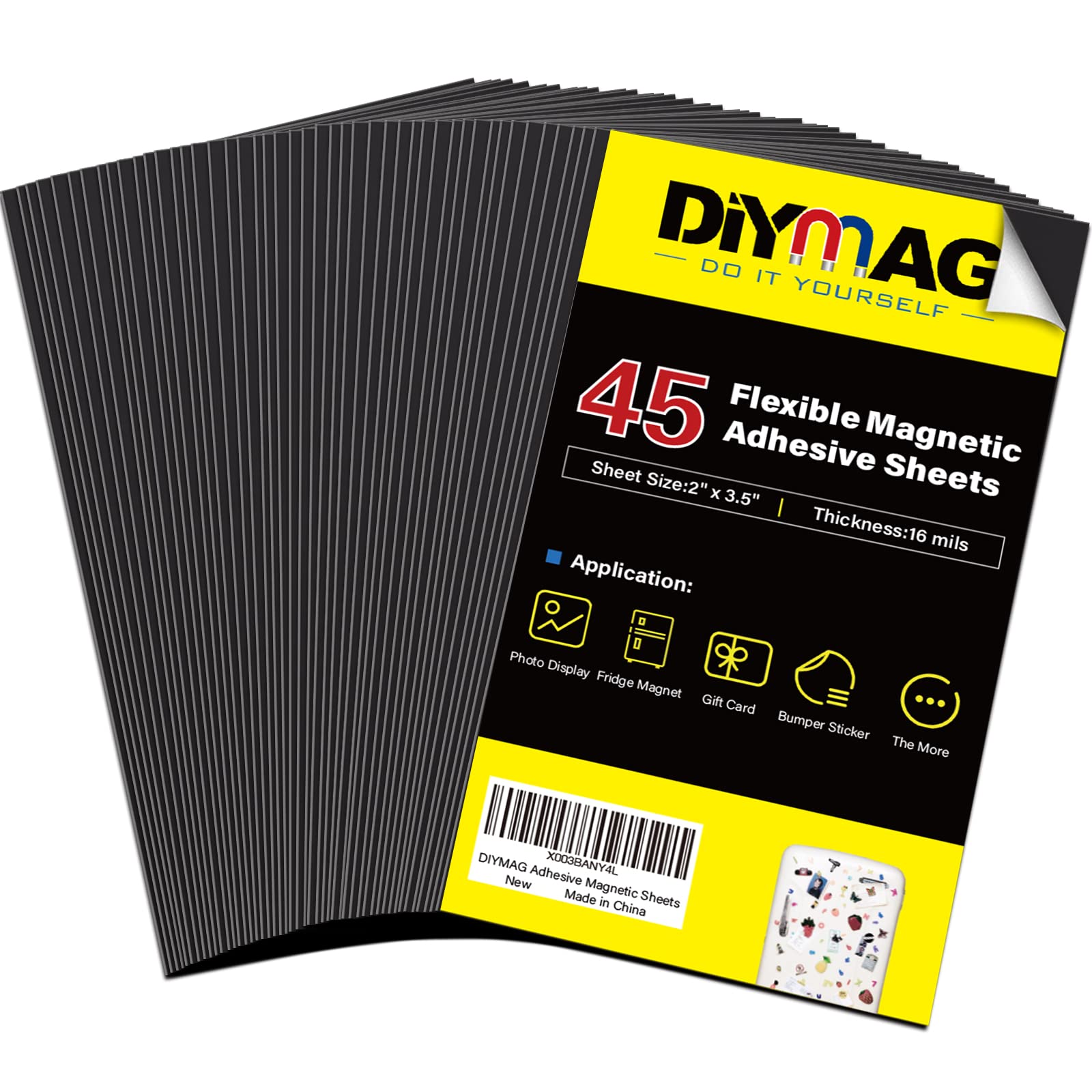 DIYMAG 3.5x2inch Business Card Magnets, 45Packs Flexible Magnetic Sheets with Peel and Stick Adhesive Magnet to Customize Personalized Business Cards for Crafts Photos and Business Supplies