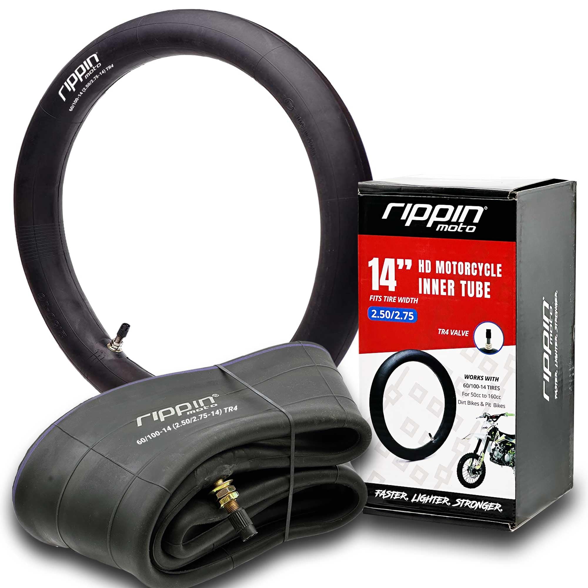 Rippin Moto 2.50/2.75-14 Heavy Duty Dirt Bike Inner Tube (60/100-14) 3.0mm Thick - TR4 Valve - Fits Most 14" (2.50/2.75 x 14 or 2.50/2.75 x 14) Mini Dirt Bike & Pit Bike Front Tires