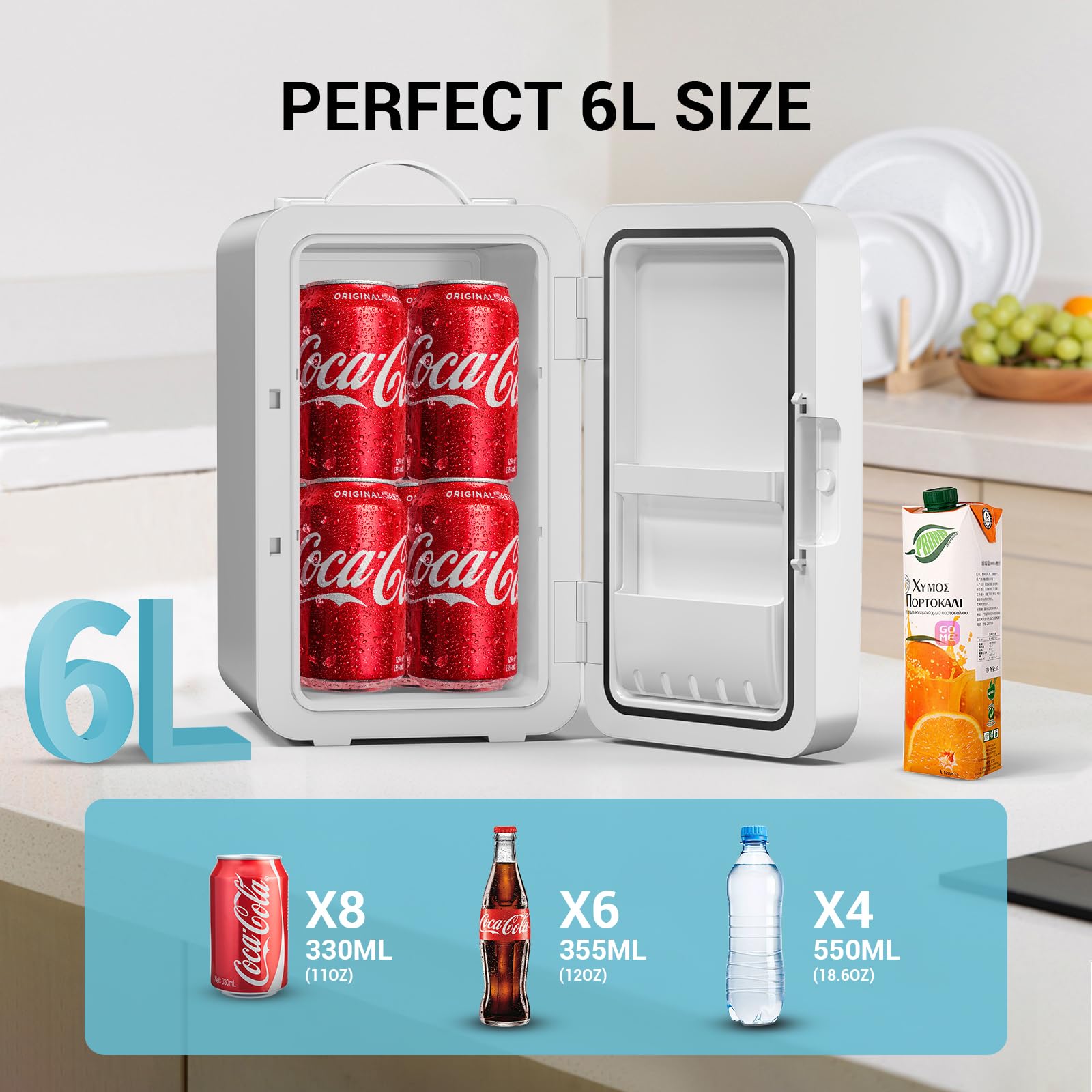 SUAVO Mini Fridge for Bedroom Skincare Fridge 6L/8 Cans Small Refrigerator Compact Refrigerator 110V AC/12V DC Portable Cooler and Warmer for Skin Care Cosmetic Beverages Drinks, Office Dorm and Car