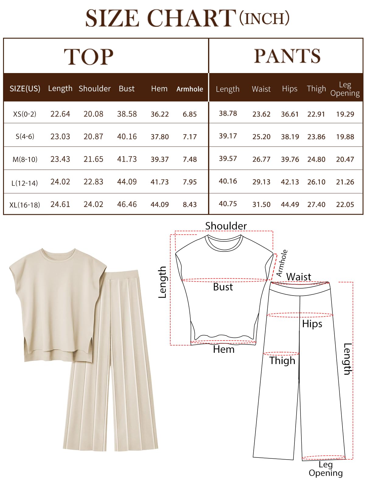 LILLUSORY 2 Piece Outfits for Women Lounge Matching Set Two Piece Knit Tracksuit Sweatsuits Top & Pants Beige M