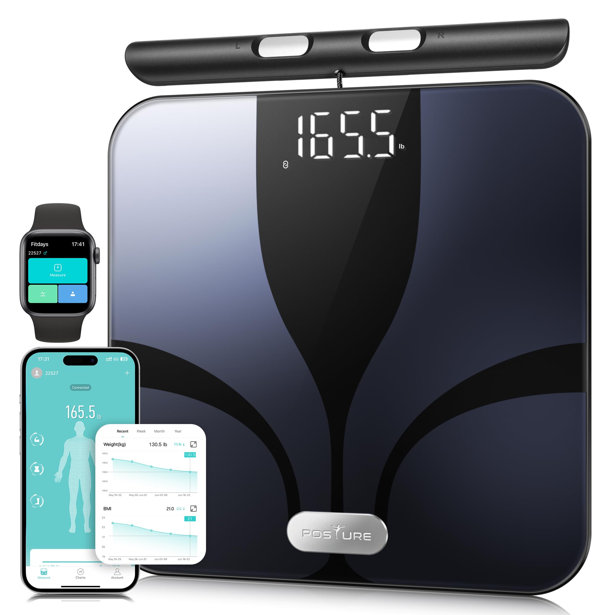Posture Scale for Body Weight and Fat Percentage, 8 Electrodes Larger