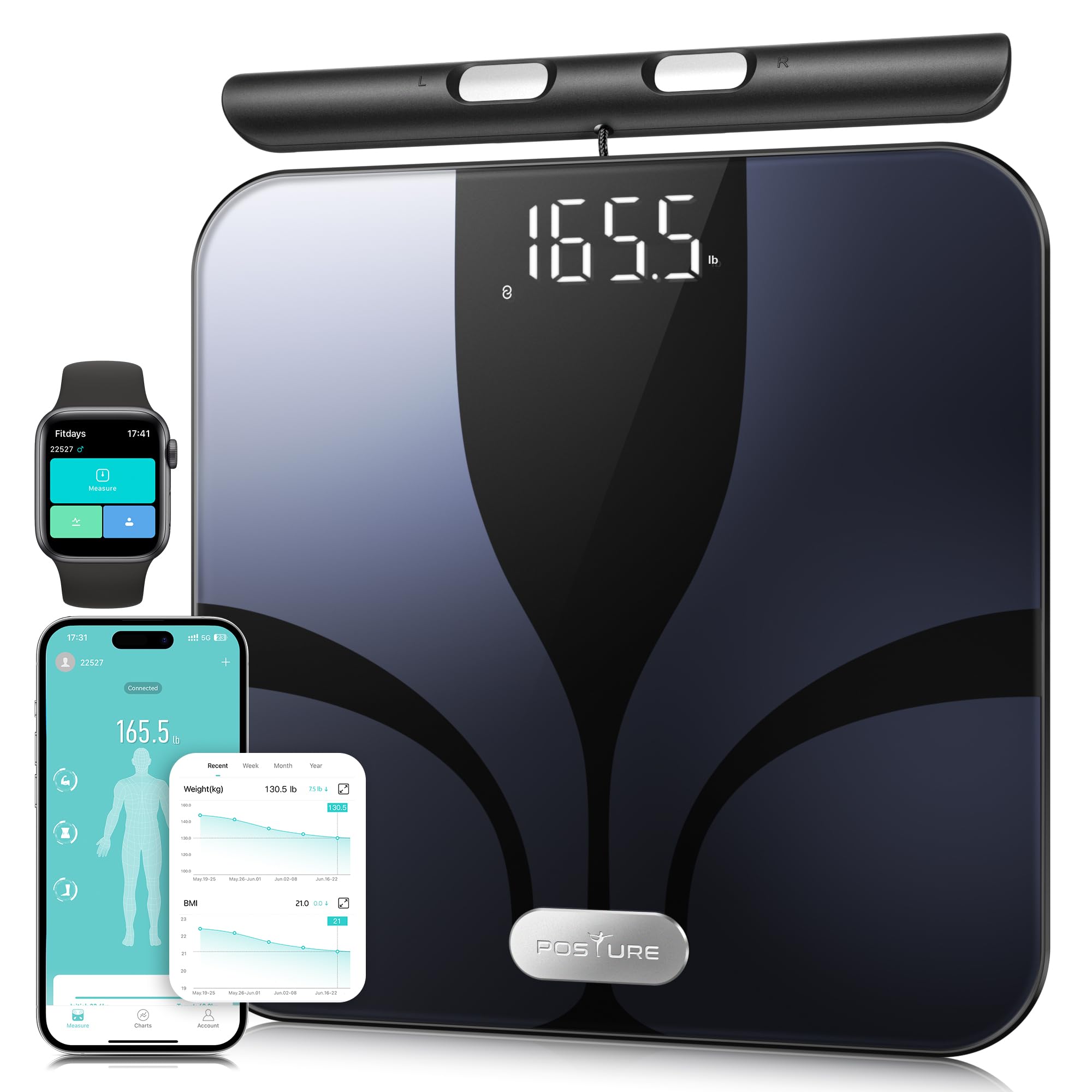 Posture Scale for Body Weight and Fat Percentage, 8 Electrodes Larger Platform Digital Scale for BMI 28 Body Composition Measurement, Bathroom Smart Scales with LED Display FSA or HSA Eligible