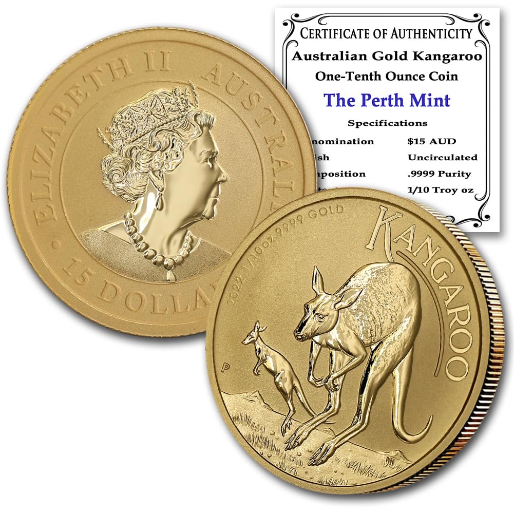 2022 P 1/10 oz Australian Gold Kangaroo Coin Brilliant Uncirculated (in Capsule) with Certificate of Authenticity $15 Seller BU