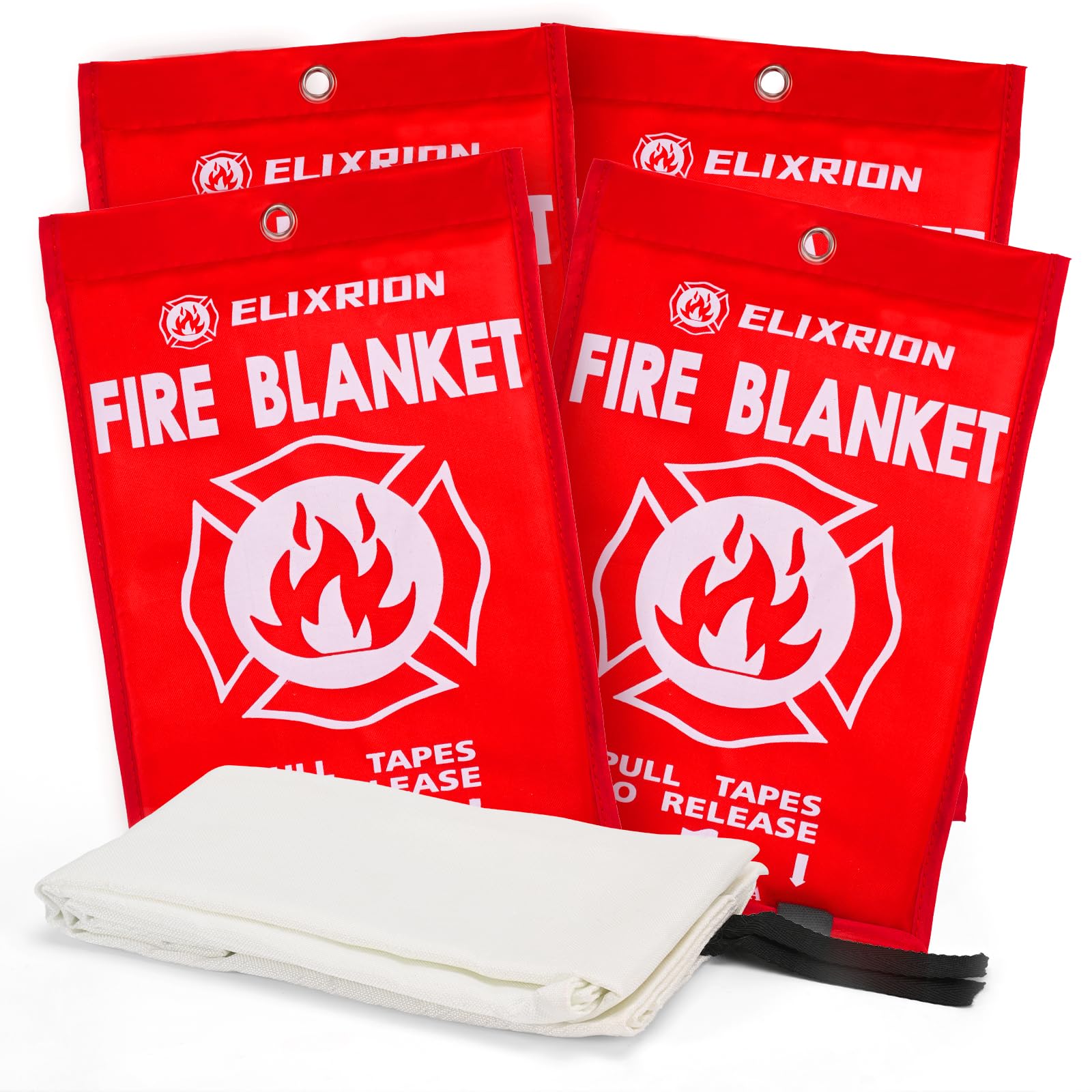 ELIXRION Emergency Fire Blanket 4 Pcs, 40" x 40" Fiberglass Suppression Blanket Portable Fire Extinguisher Blanket for Kitchen, Retardant Protection Emergency Safety Blanket for Home Car and Camping