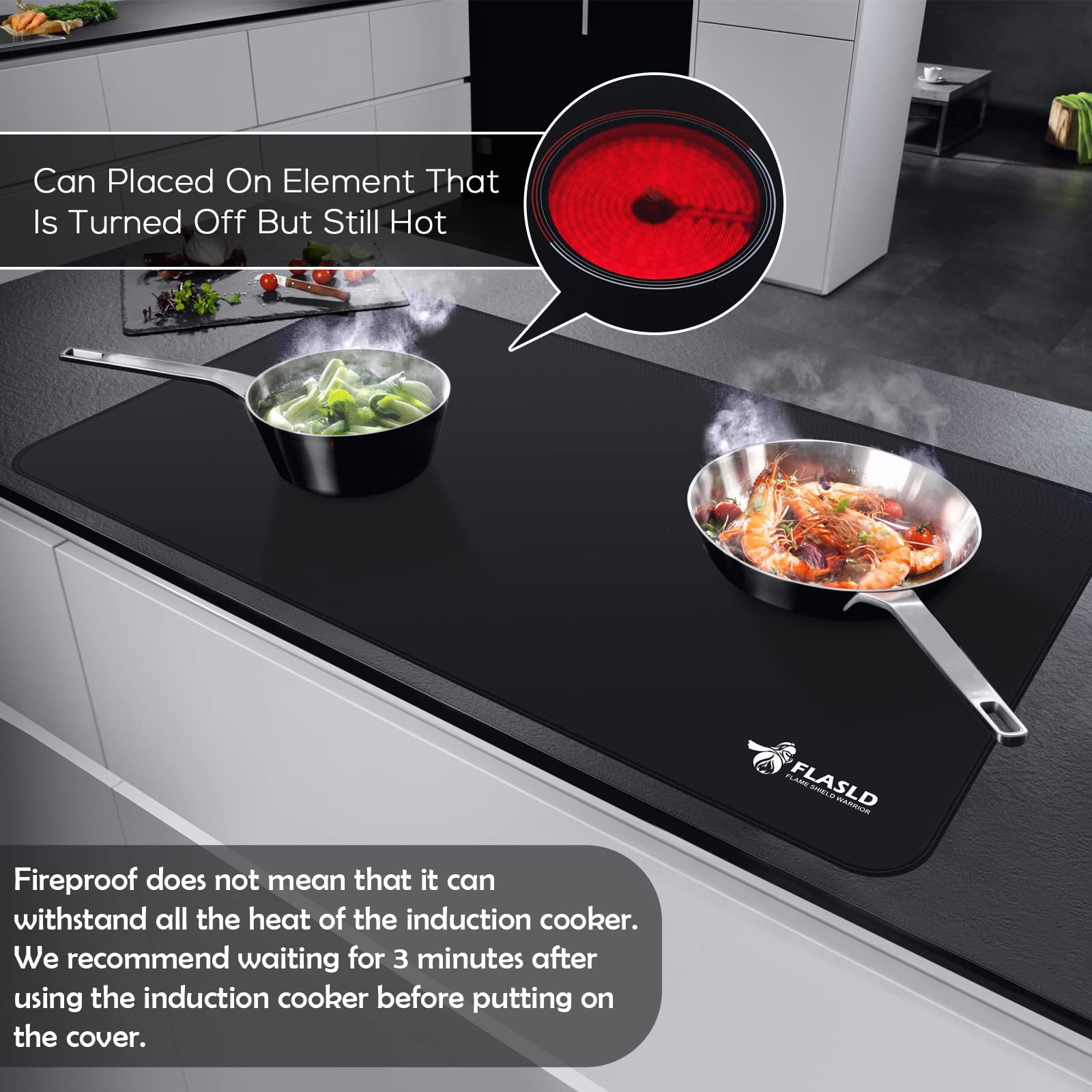 FLASLD Fireproof and Waterproof Stove Top Covers, 21×29.5 inch Electric Glass Top Stove Cover - Ceramic Glass Cooktop Protector for Flat Top Oven, Black