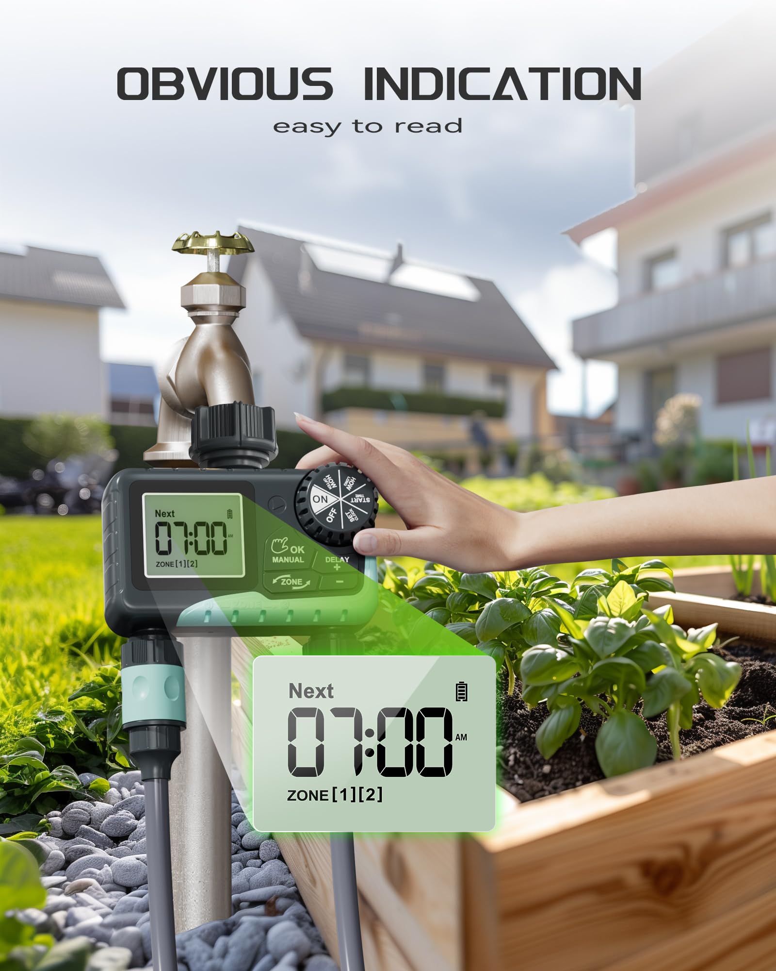 RAINPOINT Sprinkler Timer 2 Outlet, Water Timer for Garden Hose, Programmable Drip Irrigation Timer for Yard Outdoor Watering, Rain Delay/Manual/Automatic System Controller 2.5" LCD, V2