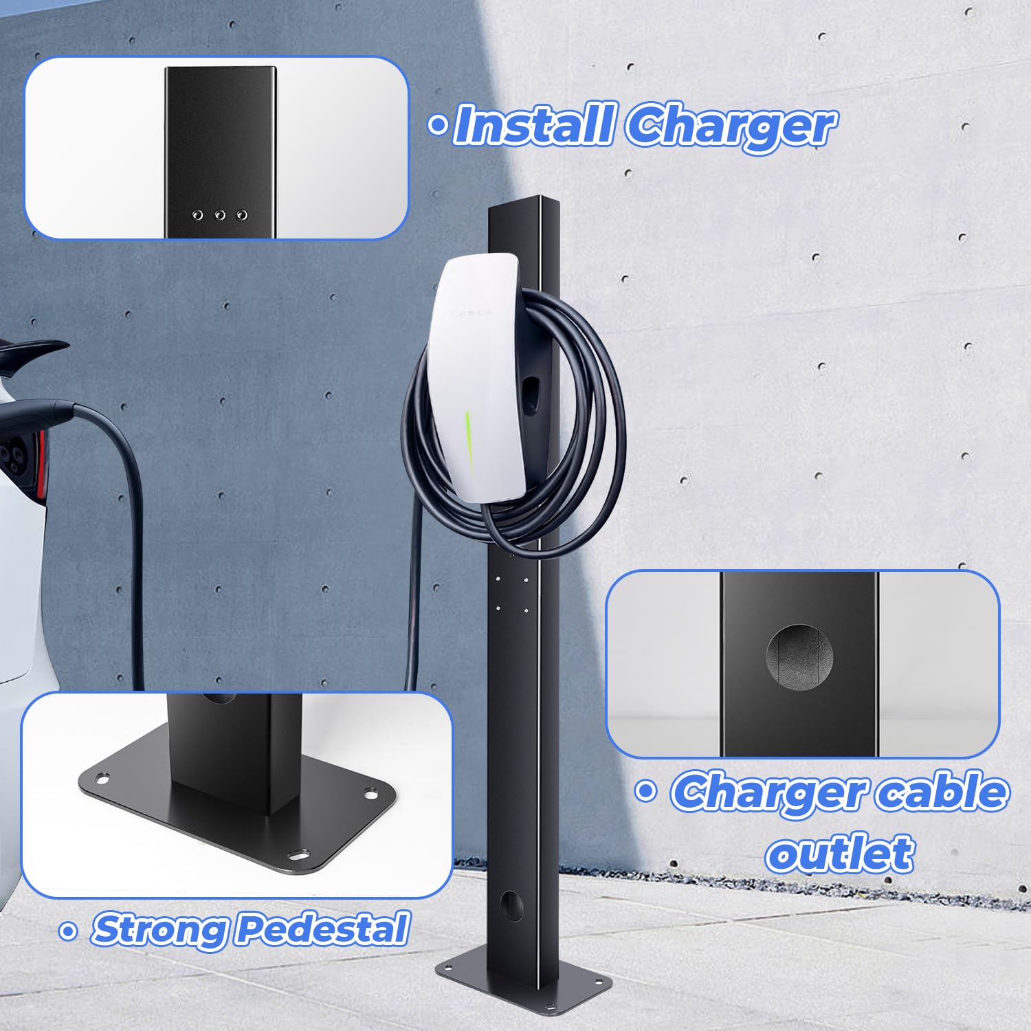 BMZX for Tesla Wall Connector Charger Pedestal Base Fits for Tesla Gen 2/3 Charging Station EV Mounted Cable Adapter for Tesla Charger Holder Charging Outdoor Indoor Organizer